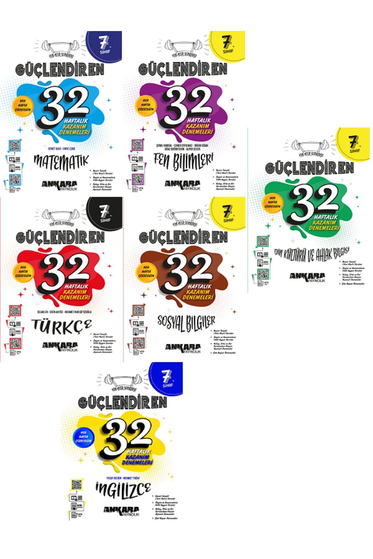 Evrensel İletişim Yayınları 7.Sınıf Ankara Güçlendiren Matematik + Fen + Türkçe + İngilizce + Din 32 Haftalık Denemeler /6 KİTAP