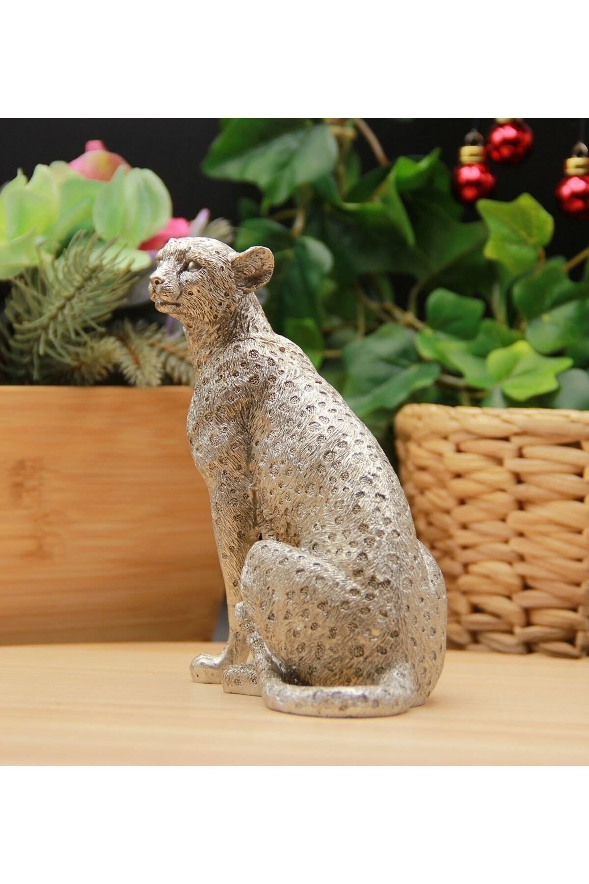 Elioure Şık Leopar Biblo, Parlak Gümüş Renkli ve Metal Tasarım