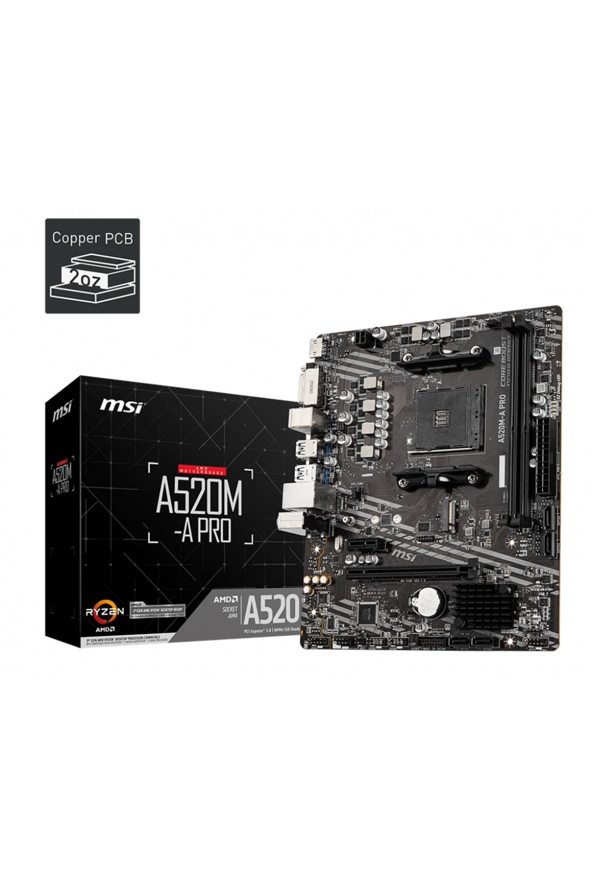 Pazarcan Msi A520m-a Pro Ddr4 4600mhz 1xhdmi 1xdvi 1xm.2 Usb 3.2 Matx Am4 (amd Am4 5000/4000 /3000 Serisi