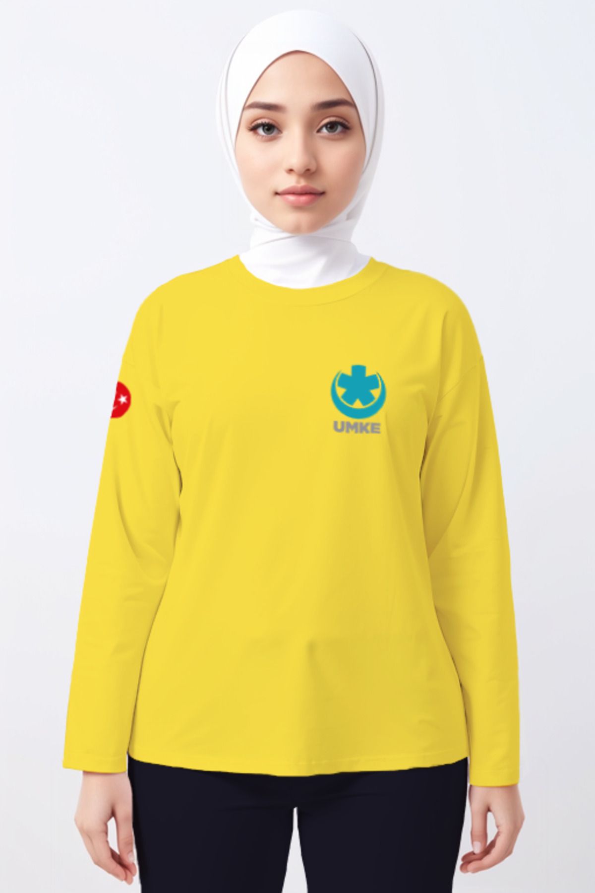 Pratik Medikal Sarı UMKE Bisiklet Yaka Uzun Kollu Tişört Unisex