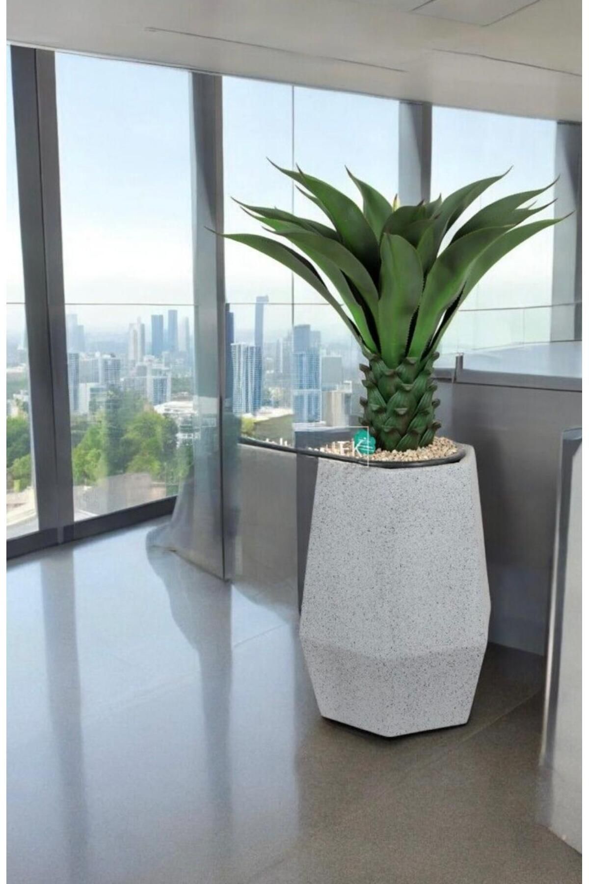 DEFORA Fiber Stone Saksı Altıgen Model Beton Dokulu 60 cm Gri-Siyah (Kırılmaz-Çizilmez)