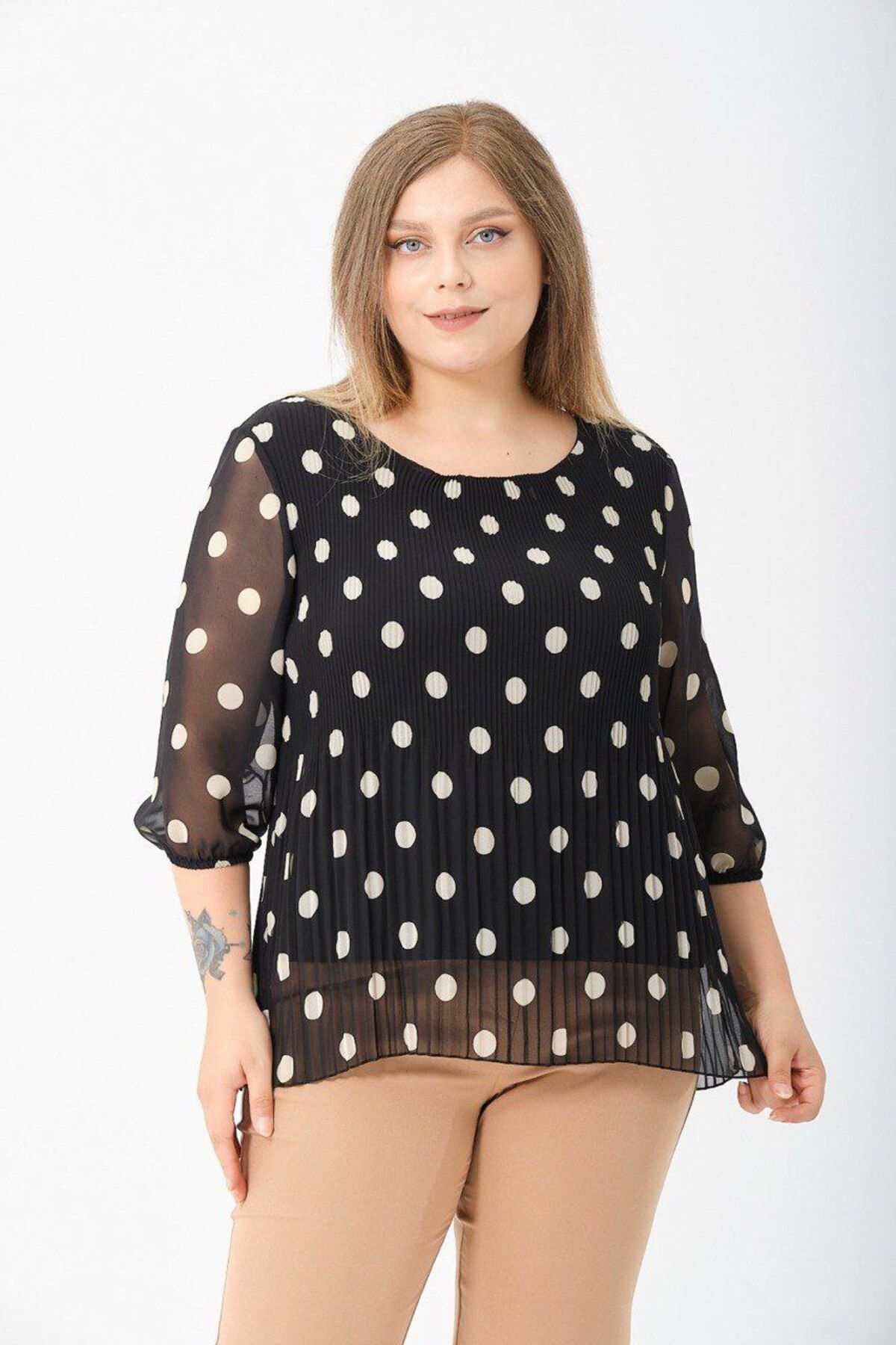 BRUGGE GAMZE MODA BUTİK BÜYÜK BEDEN PİLİSE DETAYLUB BLUZ