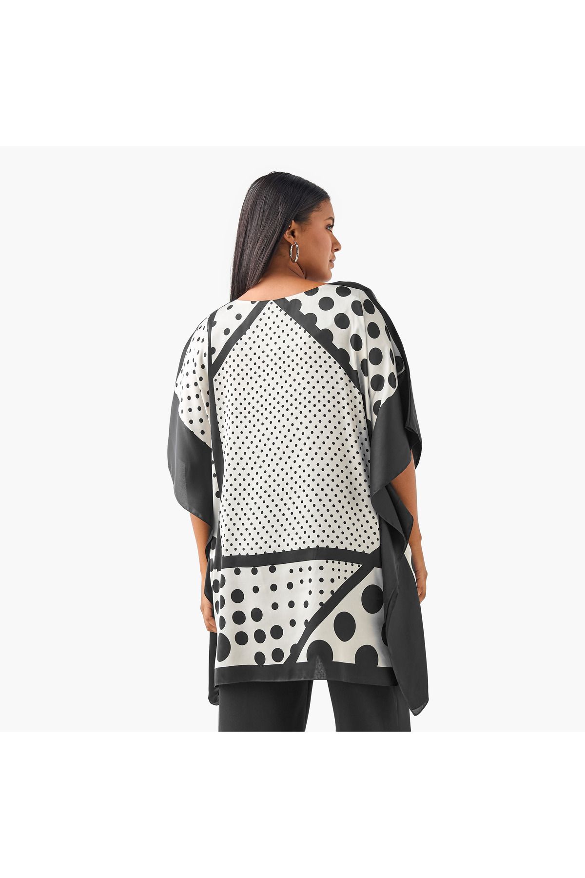 Ulla Popken-Ulla Popken Plus Size Printed Kaftan Top with Round Neck 3