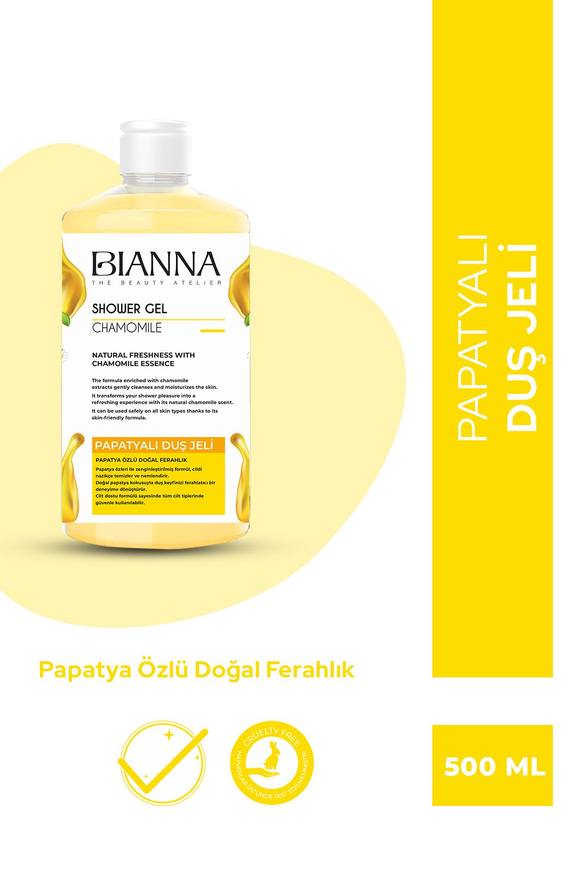 Bianna Papatya Özlü Hassas Ciltler İçin Doğal Ferahlık Veren Yatıştırıcı Vücut Duş Jeli – 500ML