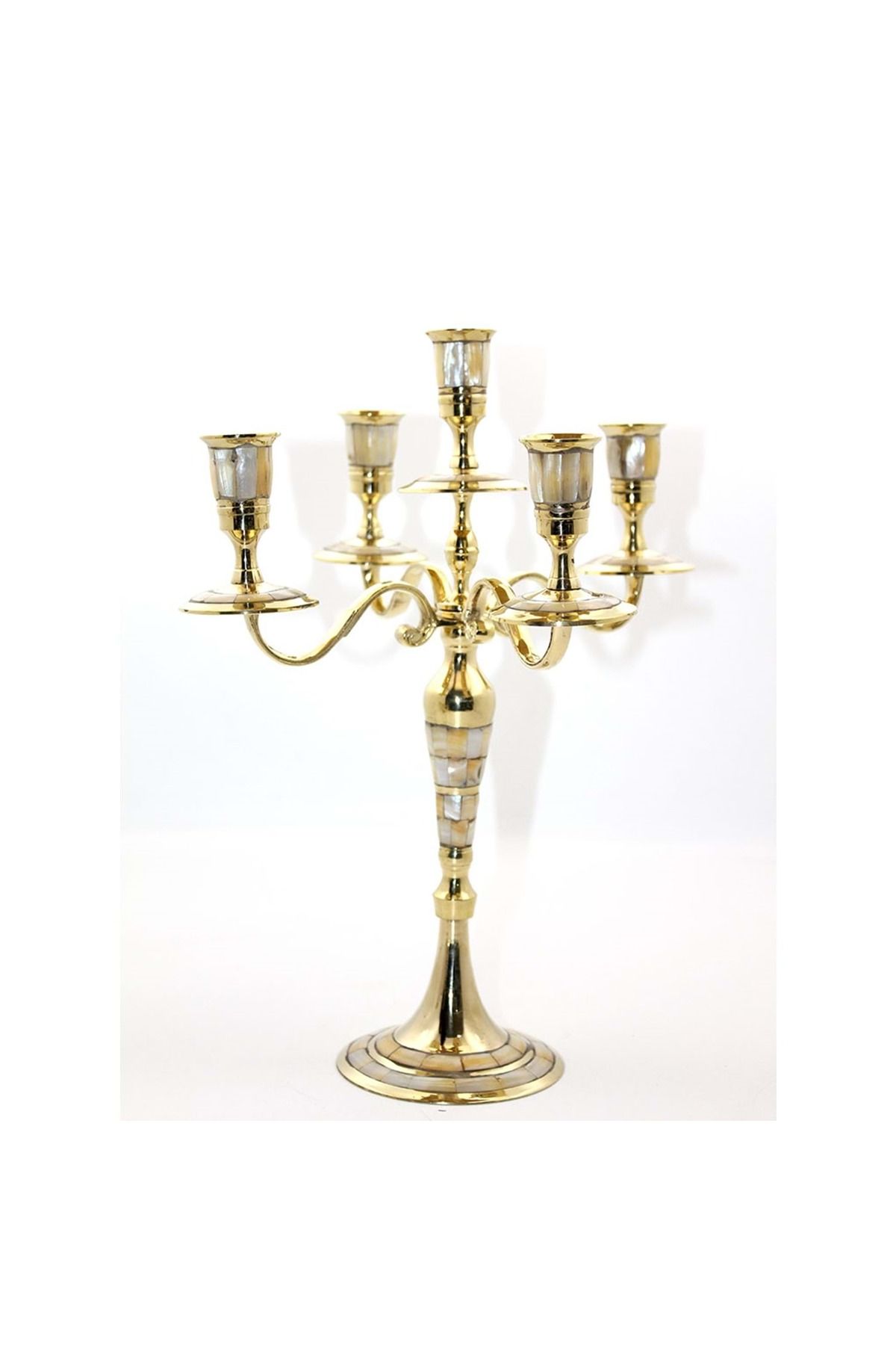 Store Pirinç Sedefli 5'Li Şamdan 36*23 Cm