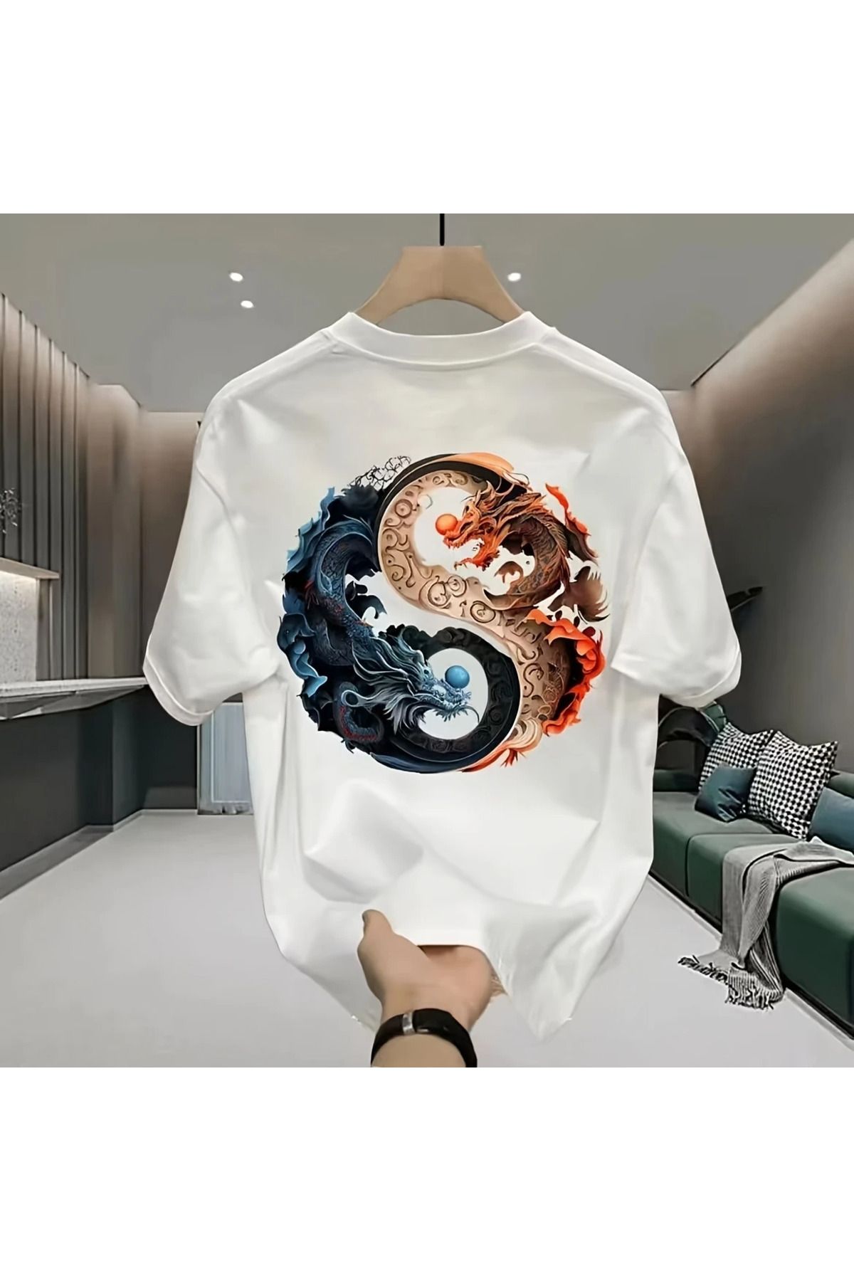 New Shine KOPYA - Unisex Oversize Dragon Ejderha Sırt Baskılı T-shirt