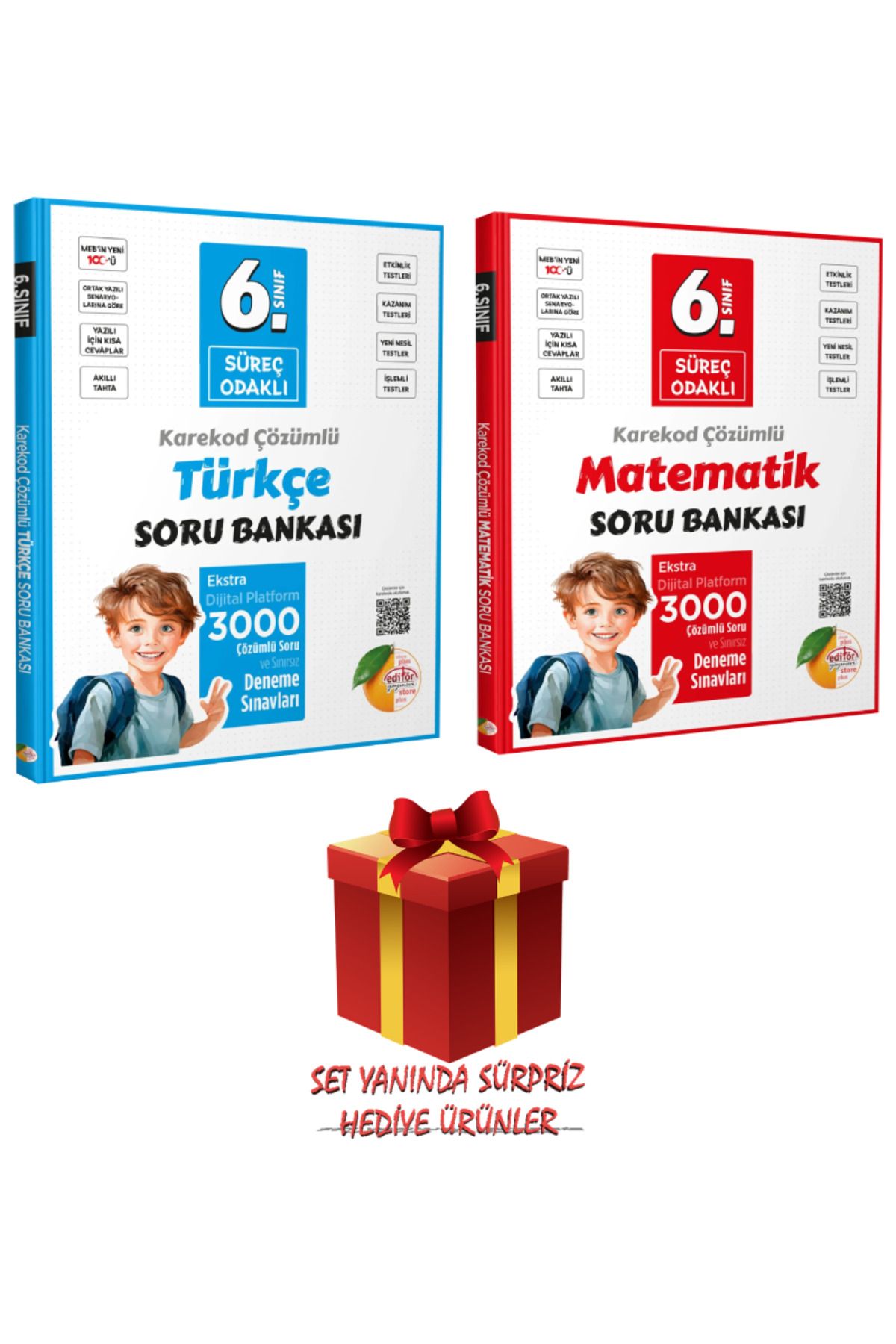 Editör Yayınevi 6. Sınıf Süreç Odaklı-Karekod Çözümlü Türkçe Soru Bankası+Matematik Soru Bankası+Hediye
