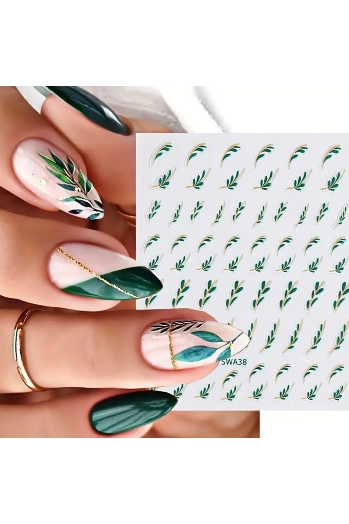 AEÇTASARIM Yeşil Yapraklı Tırnak Süsleme Stickerı, Nail Art Süslemeleri
