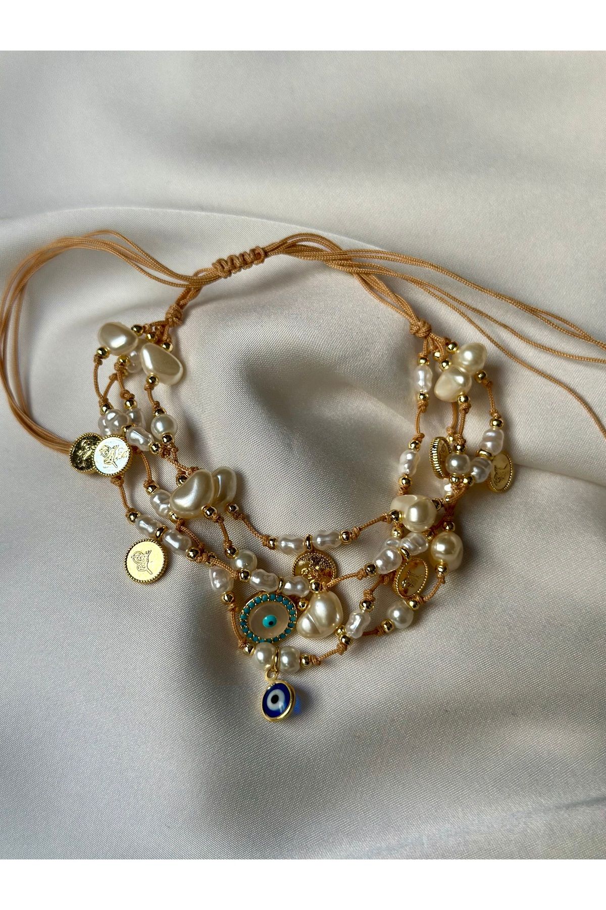 Liyajewellery İnci ve nazar Boncuklu Tasarım bileklik Halhal