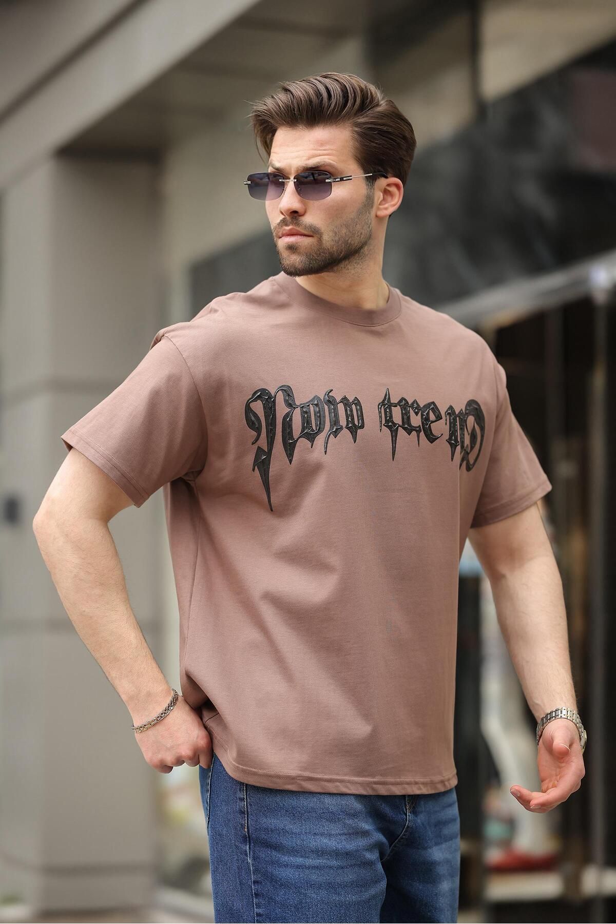 Madmext Kahverengi Baskılı %100 Pamuk Erkek T-shirt E7141