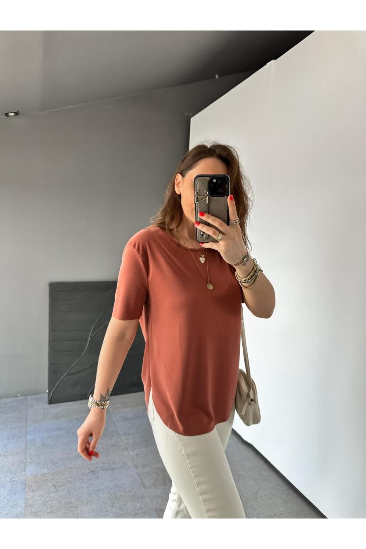 Zerrincan Giyim Kiremit Lazer Kesim Modal Tshirt