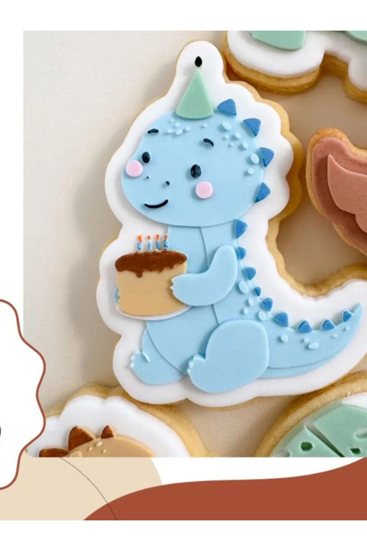 Muhcu Home Doğum Günü Pastalı Dinozor - Kabartmalı Kurabiye Kalıbı