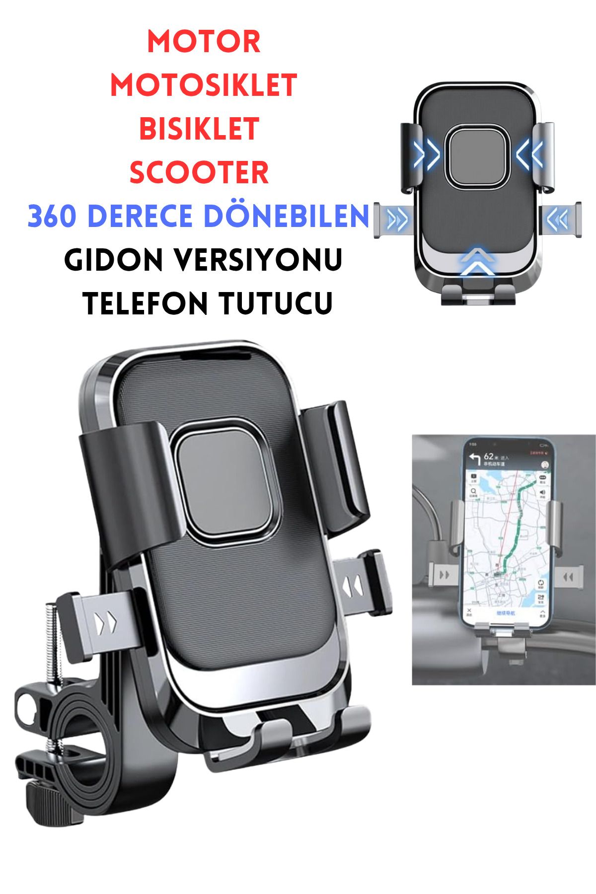 Shopura Bisiklet Scooter ATV Otomatik Tuşlu Motorsiklet Gidon Bağlantılı Telefon Tutucu