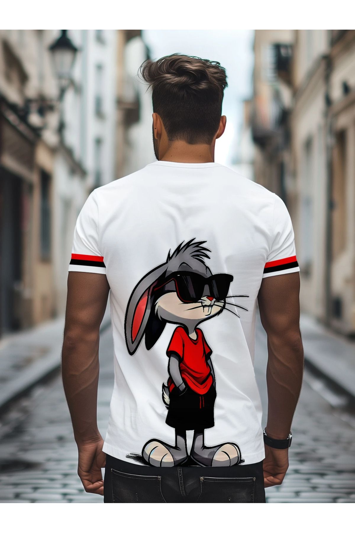 New Shine Unisex Oversize Bugs Bunny Sırt Baskılı T-shirt
