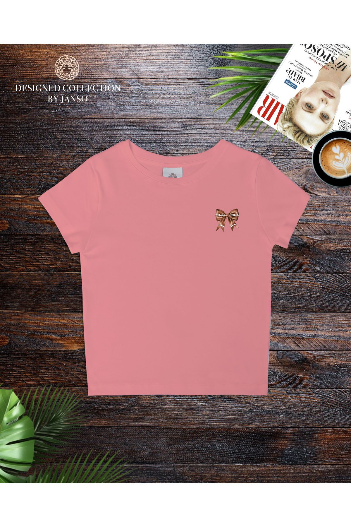 JANSO GROUP - KADIN KISA KOLLU CROP TSHIRT BASKILI