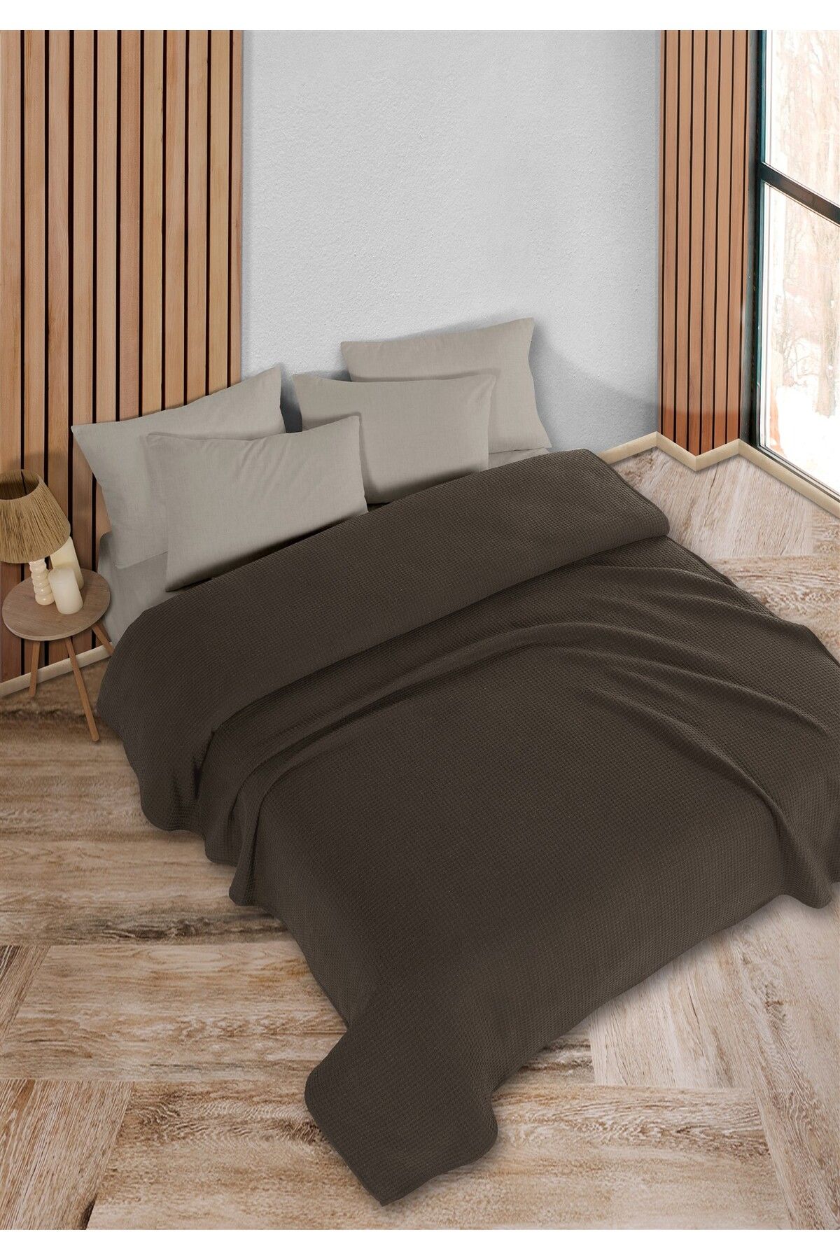 HomeBerry Adaline Koyu Kahve Çift Kişilik Pike Takımı 200 x 230 cm