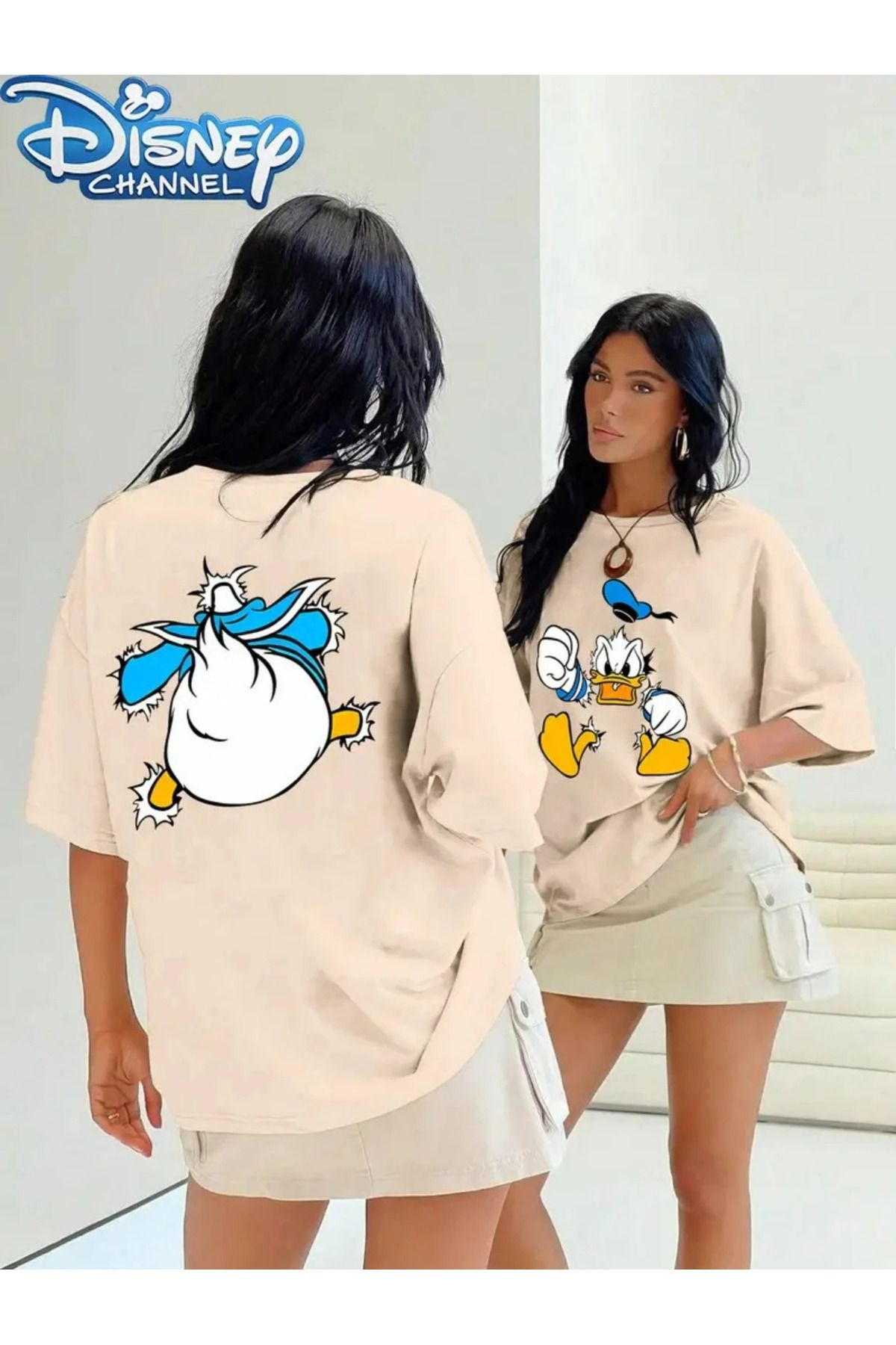 New Shine Kadın Çift Taraflı Donald Duck Grafik Baskılı T-shirt