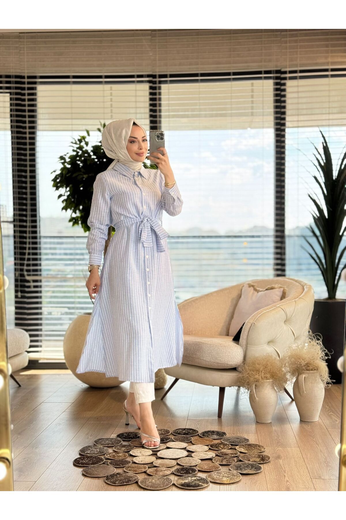 ALANURMODA Kuşaklı Çizgili Gömlek