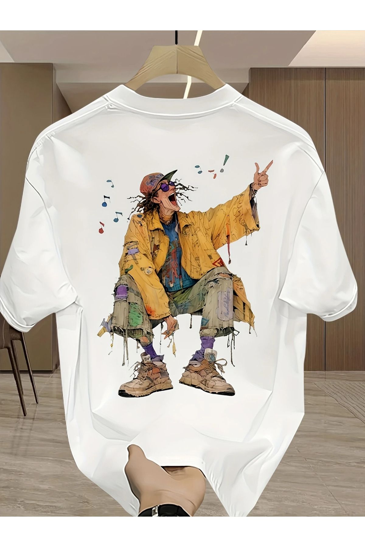 New Shine Boho Hippie Grafik Baskı Oversize Rahat Kısa Kollu T-Shirt