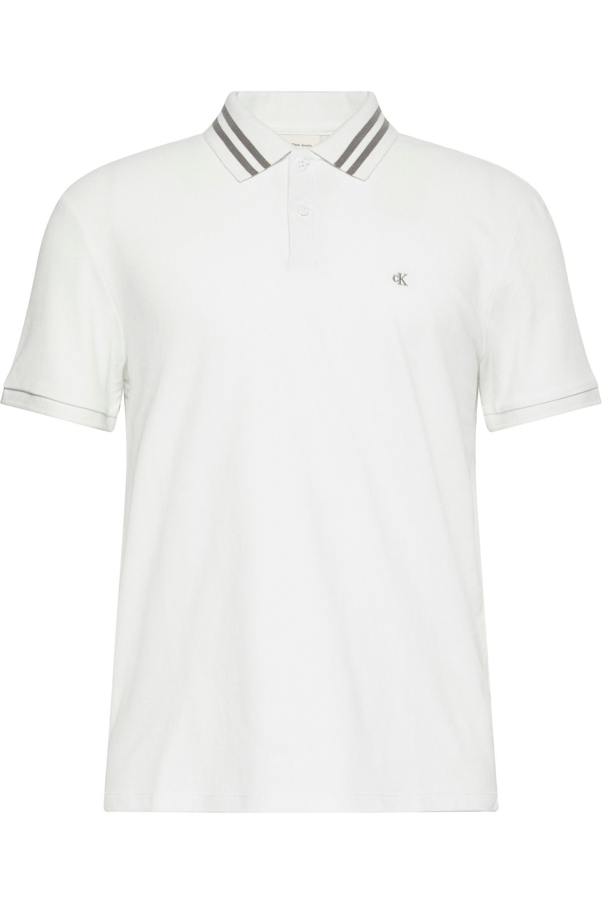 Calvin Klein Ss Monogram Pique Tipped Polo Yaka Beyaz Erkek T-Shirt