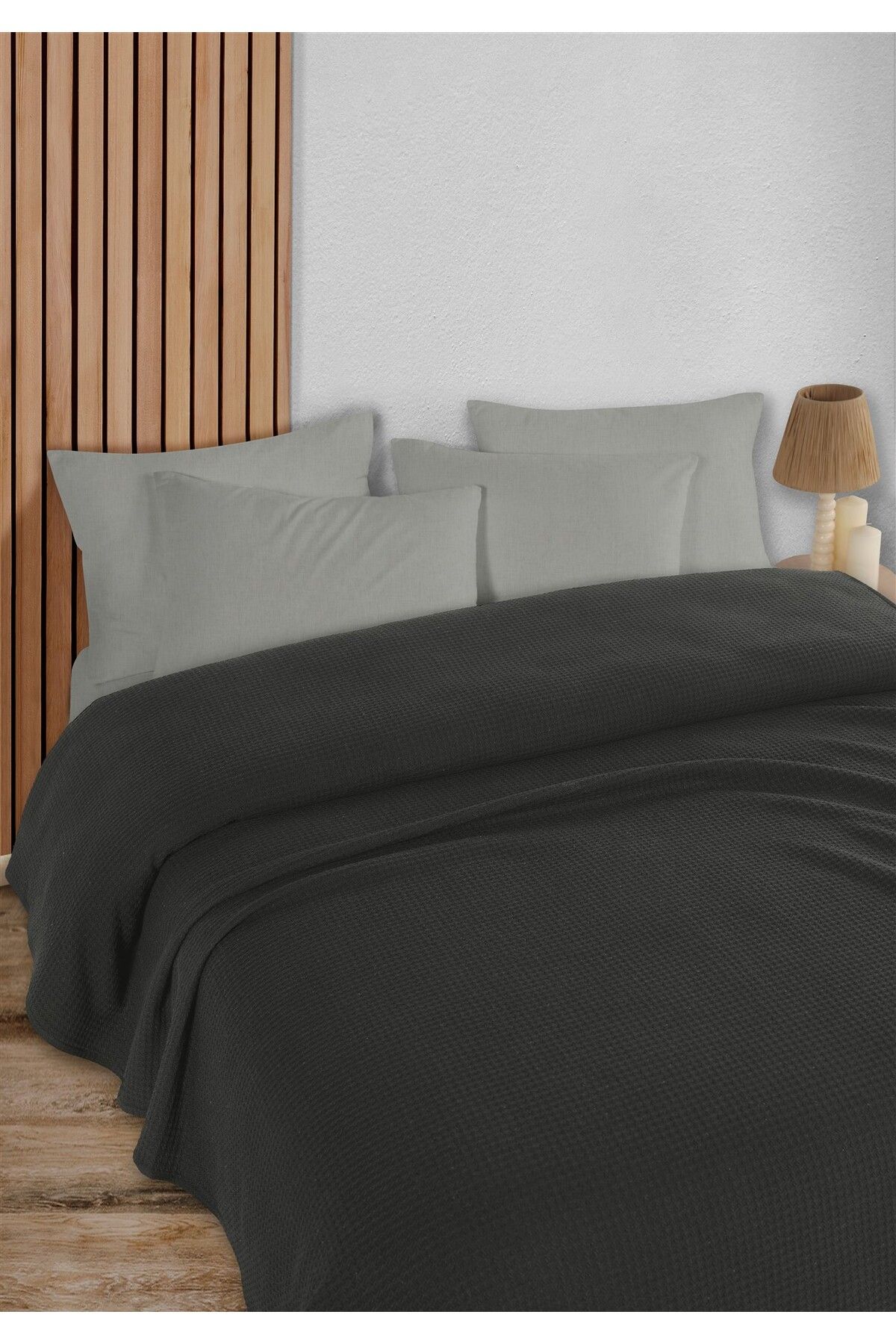 HomeBerry Adaline Antrasit Tek Kişilik Pike Takımı 160 x 230 cm