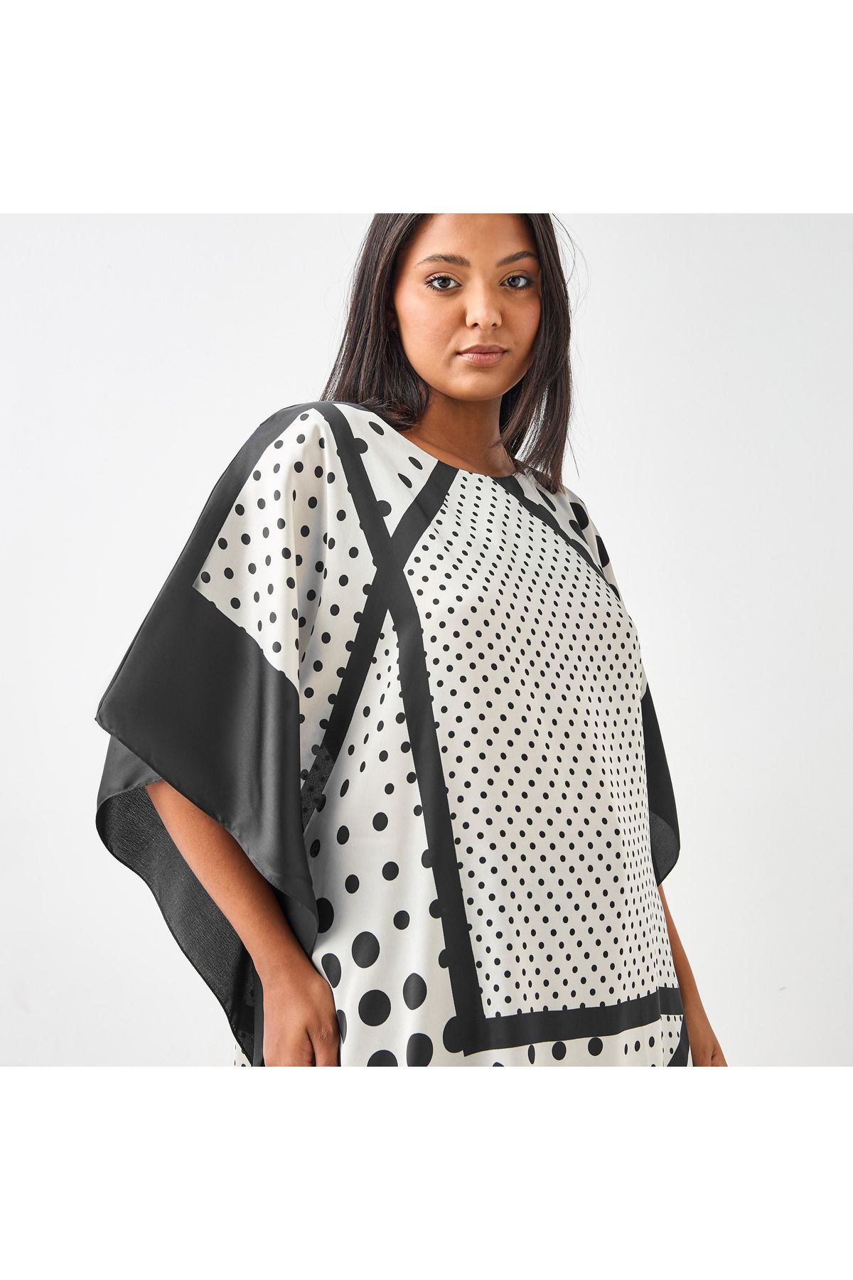 Ulla Popken-Ulla Popken Plus Size Printed Kaftan Top with Round Neck 4