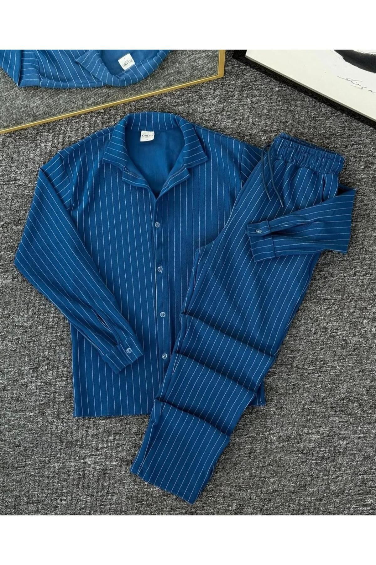 COMANCHERO Erkek ZR Çizgili Oversize Gömlek-Pantolon Alt Üst Takım