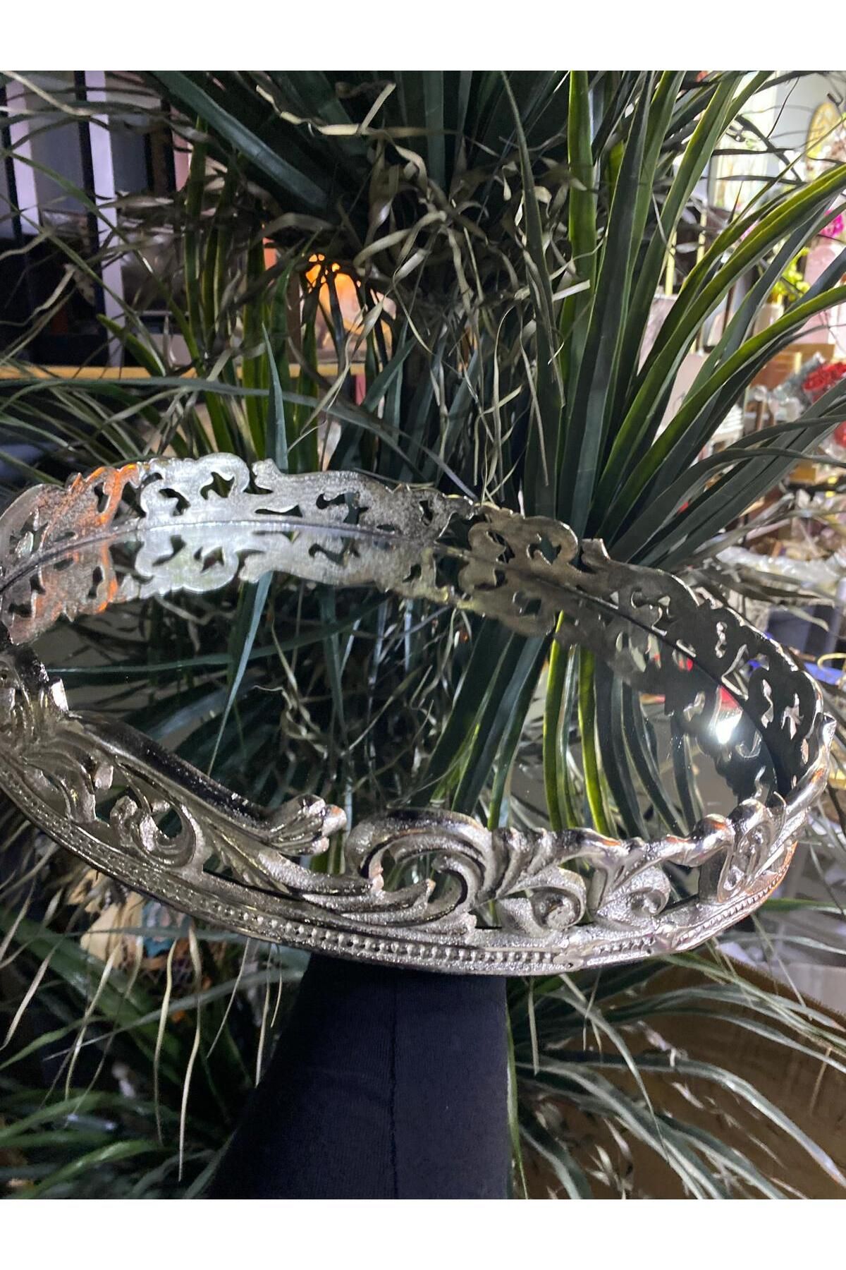 elif aksesuar Metal Döküm Aynalı Tepsi Silver 38*5cm