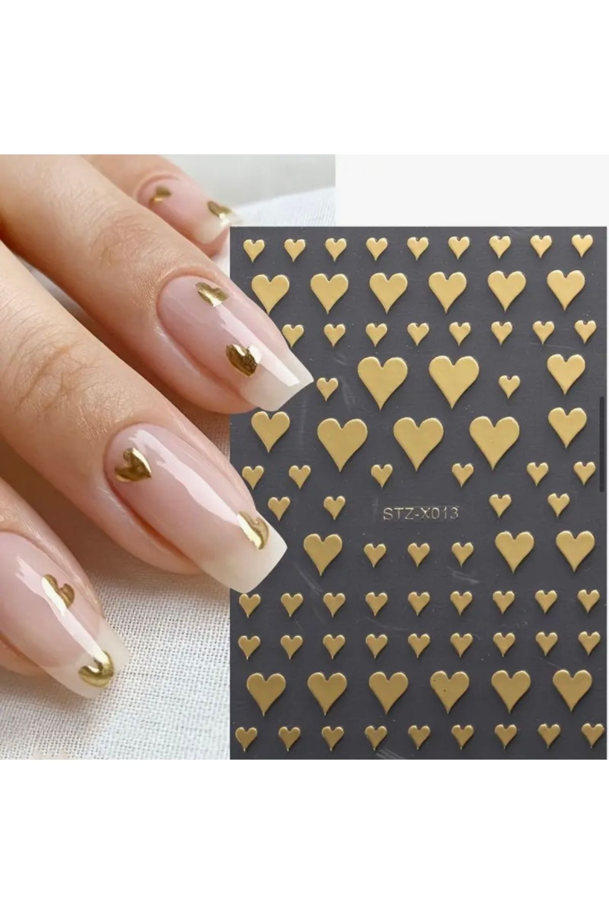 AEÇTASARIM Gold Renkli Kalpli Tırnak Süsleme Stickerı, Nail Art Süslemeleri