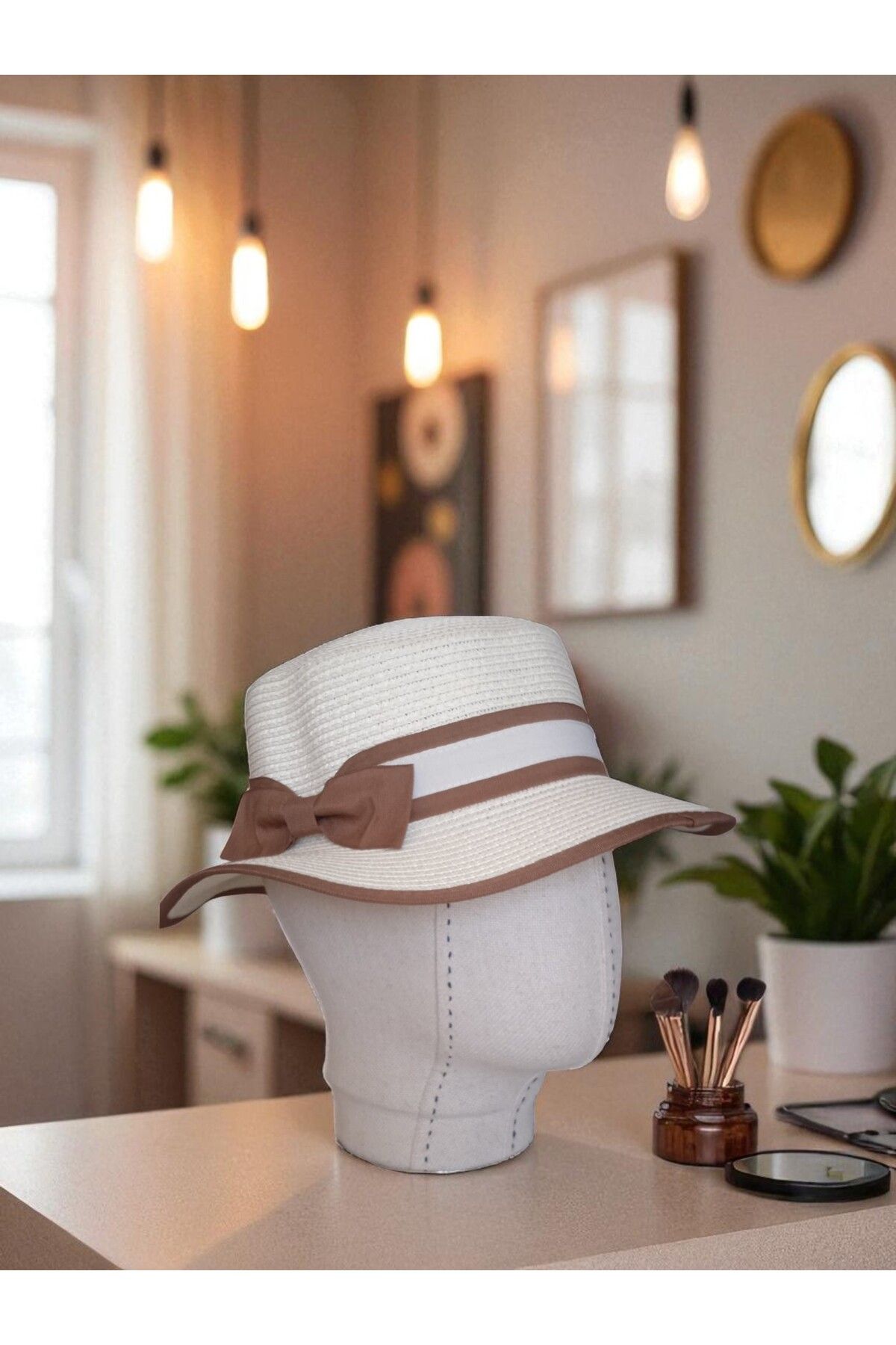 Shopiolog Gondol Kadın Hasır Şapka Fiyonklu yazlık, plaj, güneş şapkası, kadın aksesuar, moda, stil, yaz moda