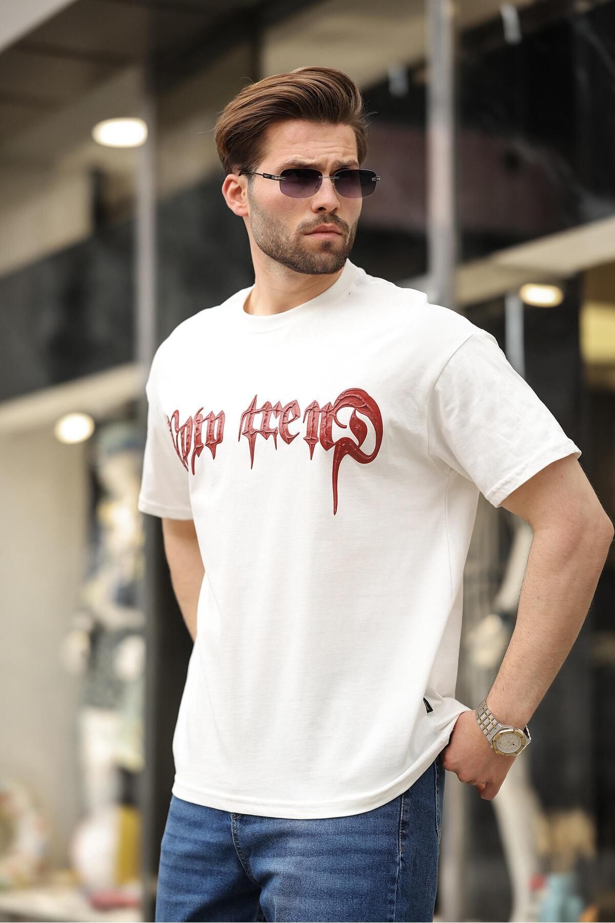 Madmext Ekru Baskılı %100 Pamuk Erkek T-shirt E7141