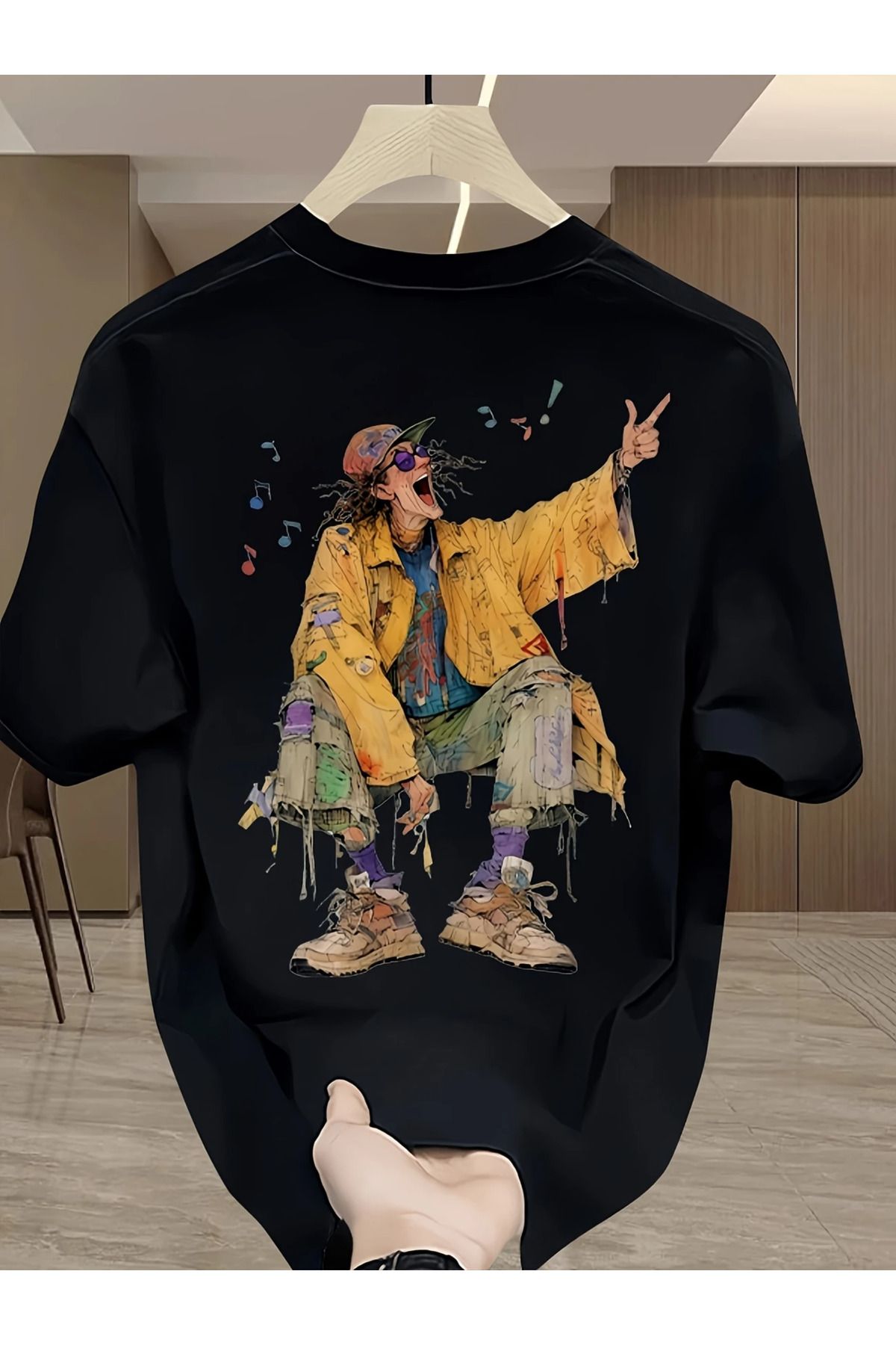 New Shine Boho Hippie Grafik Baskı Oversize Rahat Kısa Kollu T-Shirt