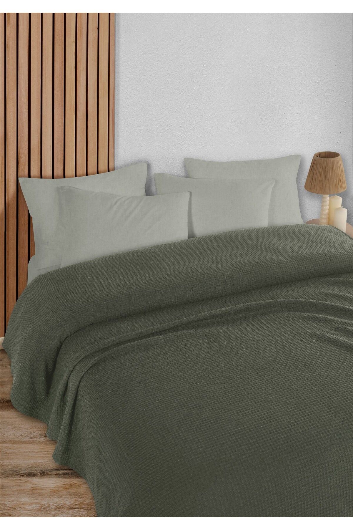HomeBerry Adaline Haki Tek Kişilik Pike Takımı 160 x 230 cm