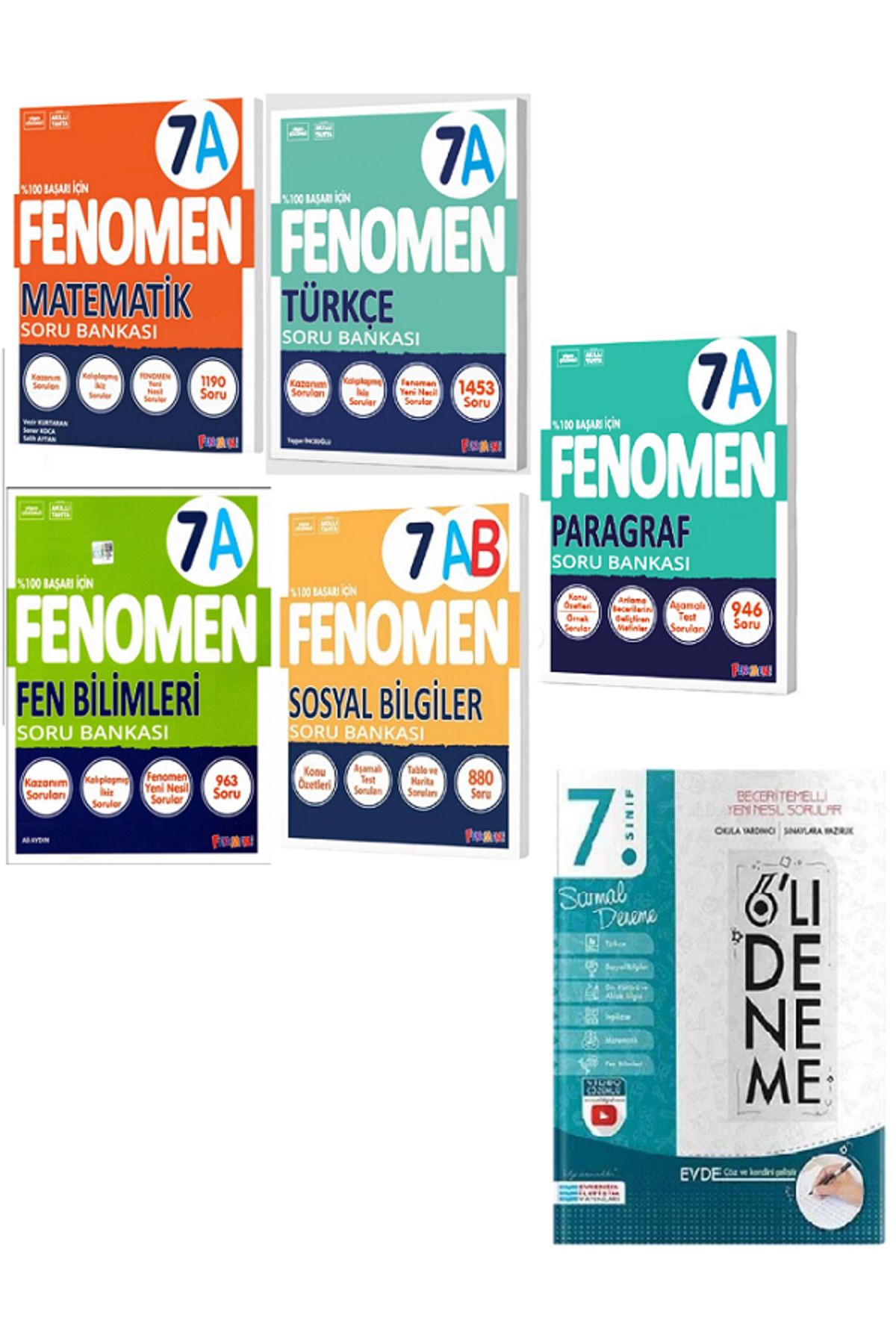 Evrensel İletişim Yayınları 7.Sınıf Fenomen 7A Matematik + 7A Türkçe Soru Bankaları + Evrensel 6'Lı Sarmal Deneme / 6 KİTAP SET