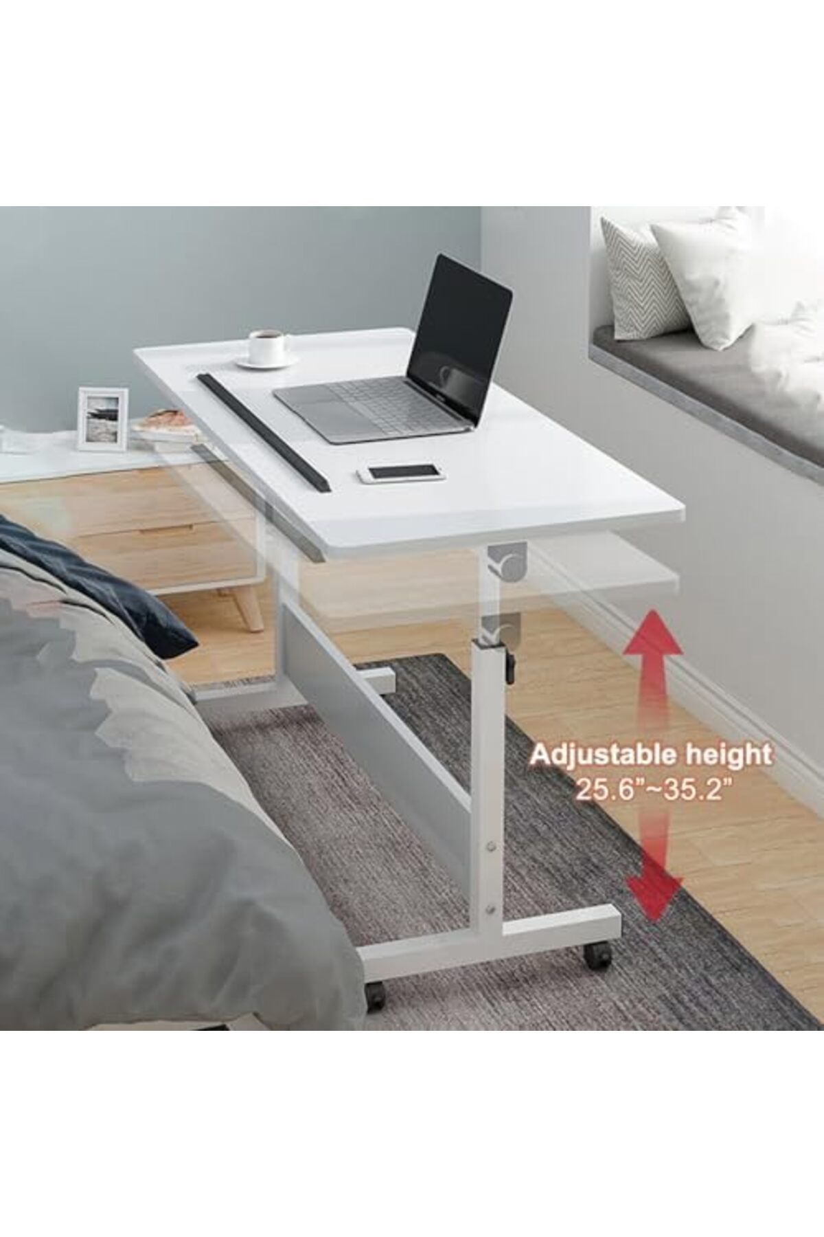 Generic-Rolling Desk Adjustable Height,Rolling Computer Cart,Portable Laptop Desk,Small Adjustable Home Offi 5