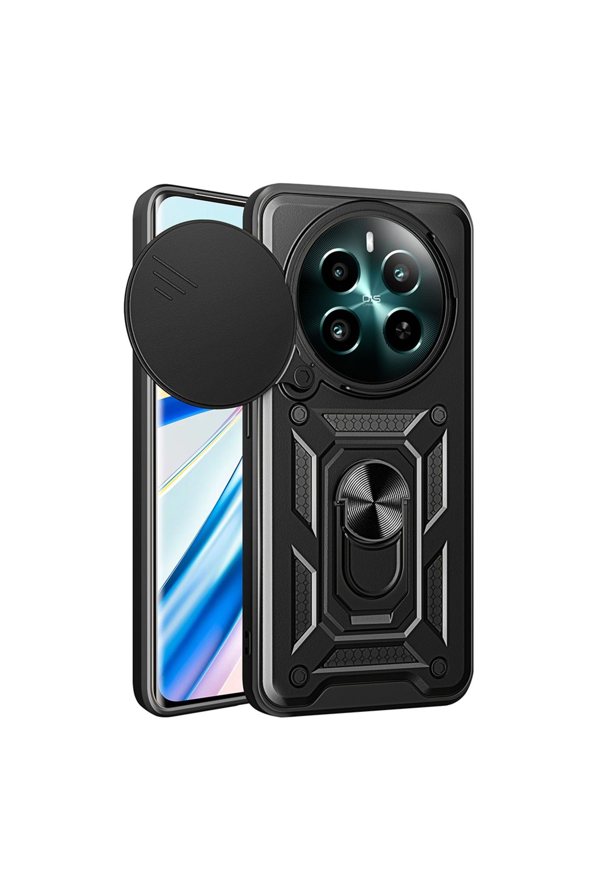batuteknoloji Realme 12 Plus Kılıf Magnetik Standlı Kamera Korumalı Zore Sürgülü Vega Kapak