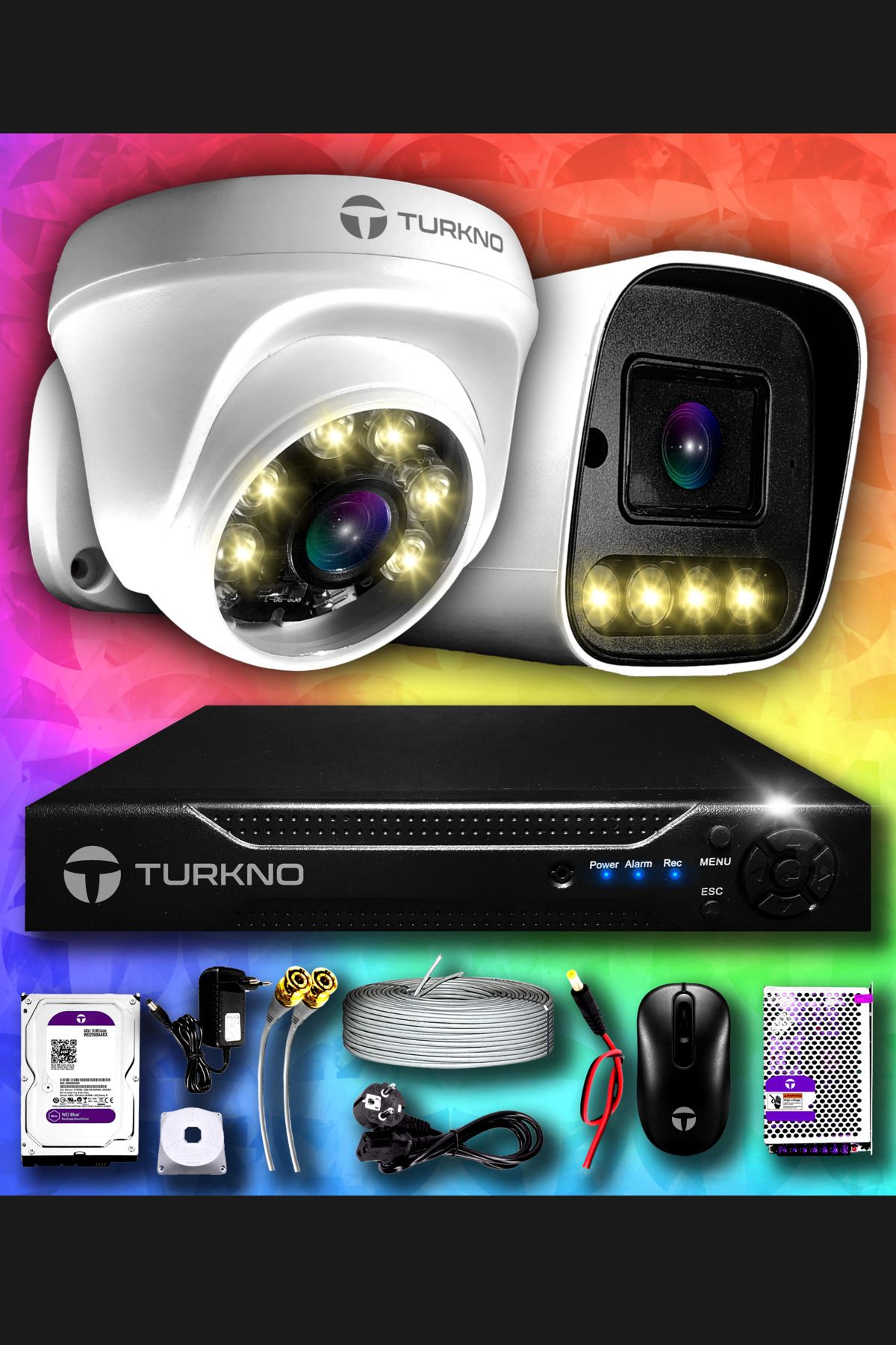 Turkno 2 Kameralı Navie 1 Iç Kamera Set 250 Gb Hdd Full Hd Renkli Gece Görüşlü Güvenlik Kamerası Sistemi