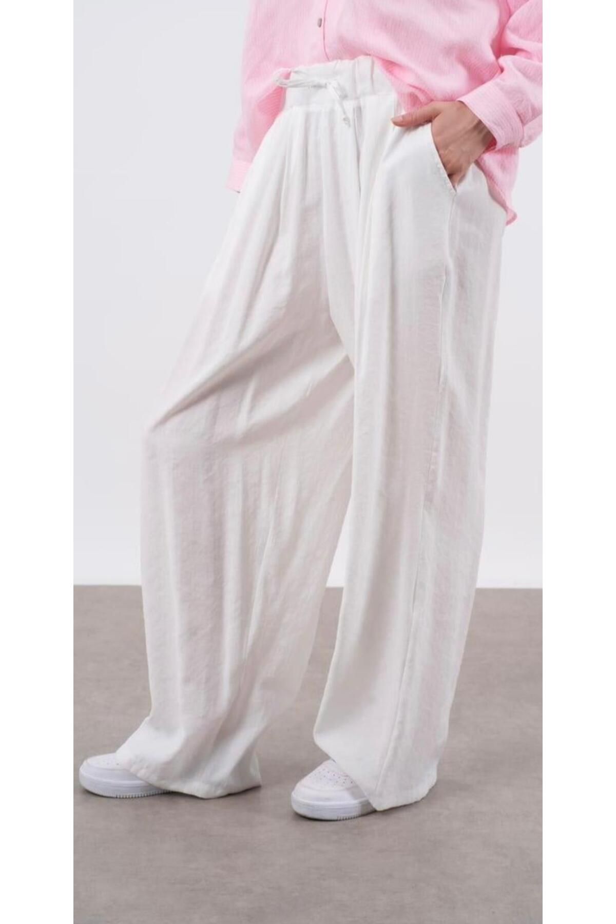 neslihansarıca pantolon ,keten pantolon bol paça palazzo