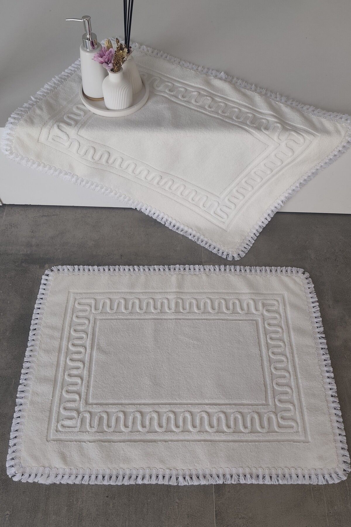 Sevim 2'li Püsküllü Ayak Havlusu Takımı-50 x 70 cm-%100 Pamuk Paspas