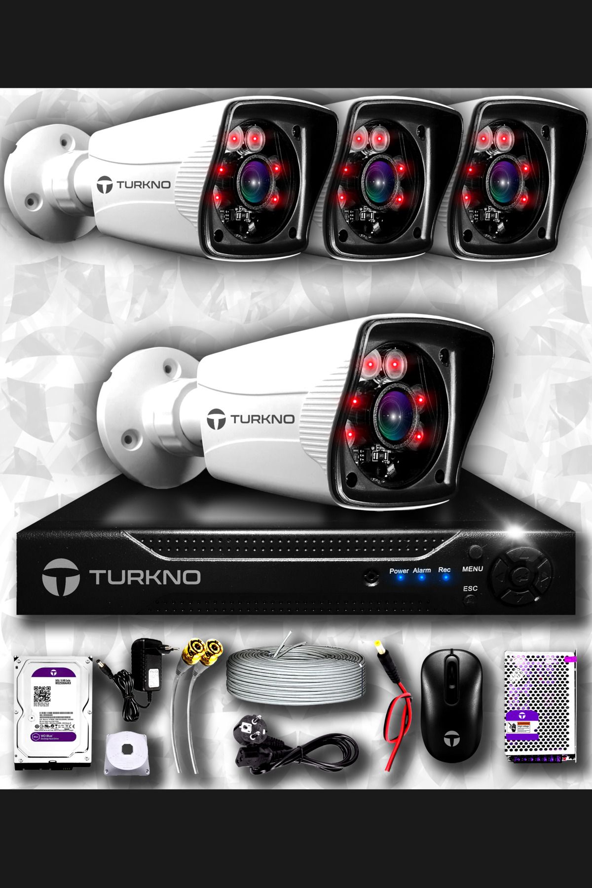 Turkno 4 Kameralı Karia 4 Dış Kamera Set 500 Gb Hdd Full Hd Gece Görüşlü Güvenlik Kamerası Sistemi