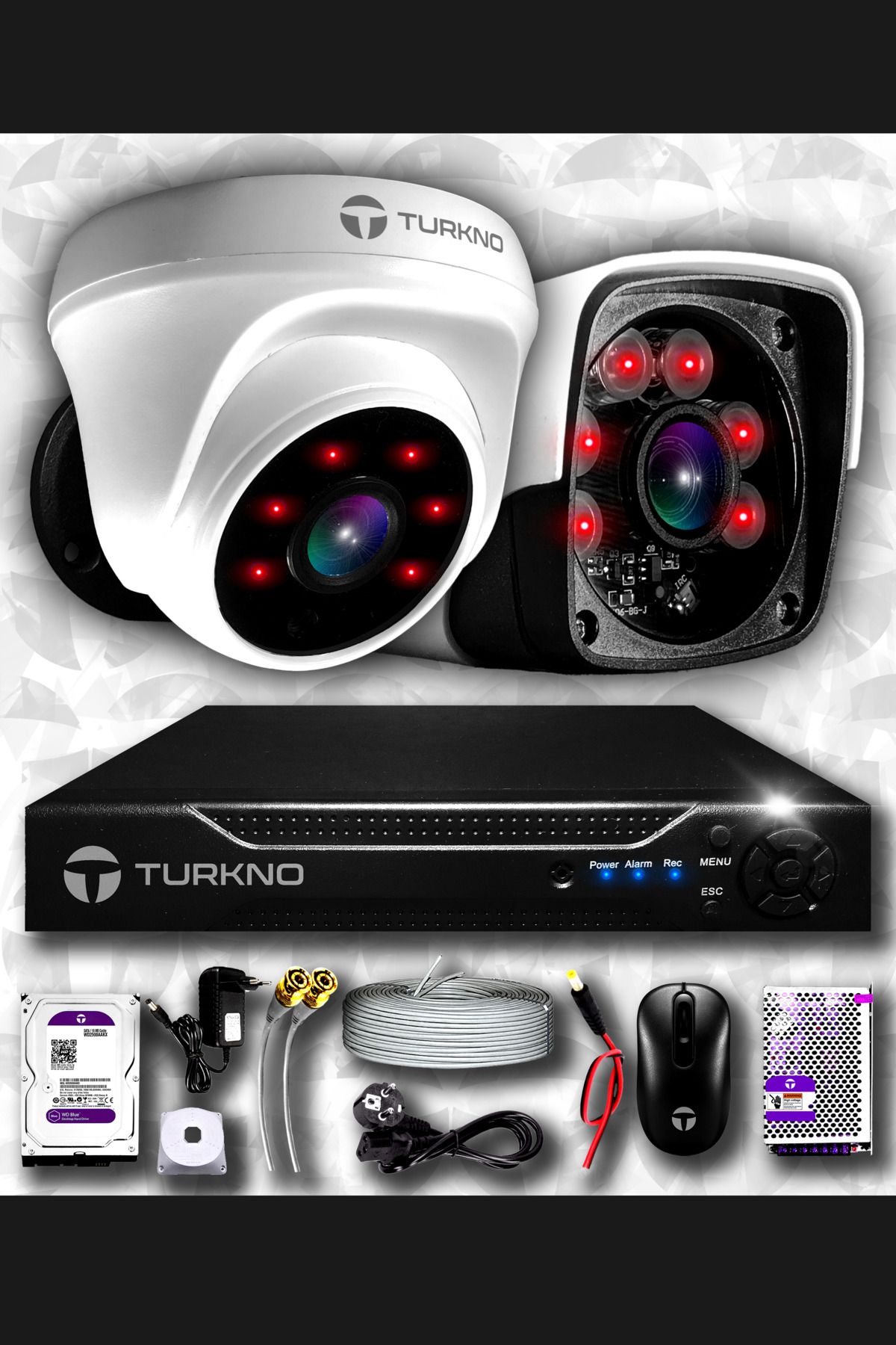 Turkno 2 Kameralı Pania 1 Iç Kamera Set 500 Gb Hdd Full Hd Gece Görüşlü Güvenlik Kamerası Sistemi