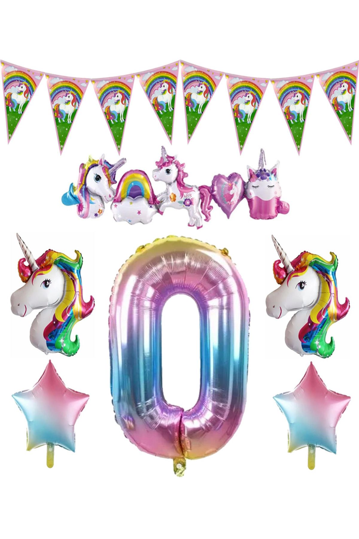 EA HOME Unicorn Temalı Gökkuşağı 0 Yaş Folyo Balon Seti