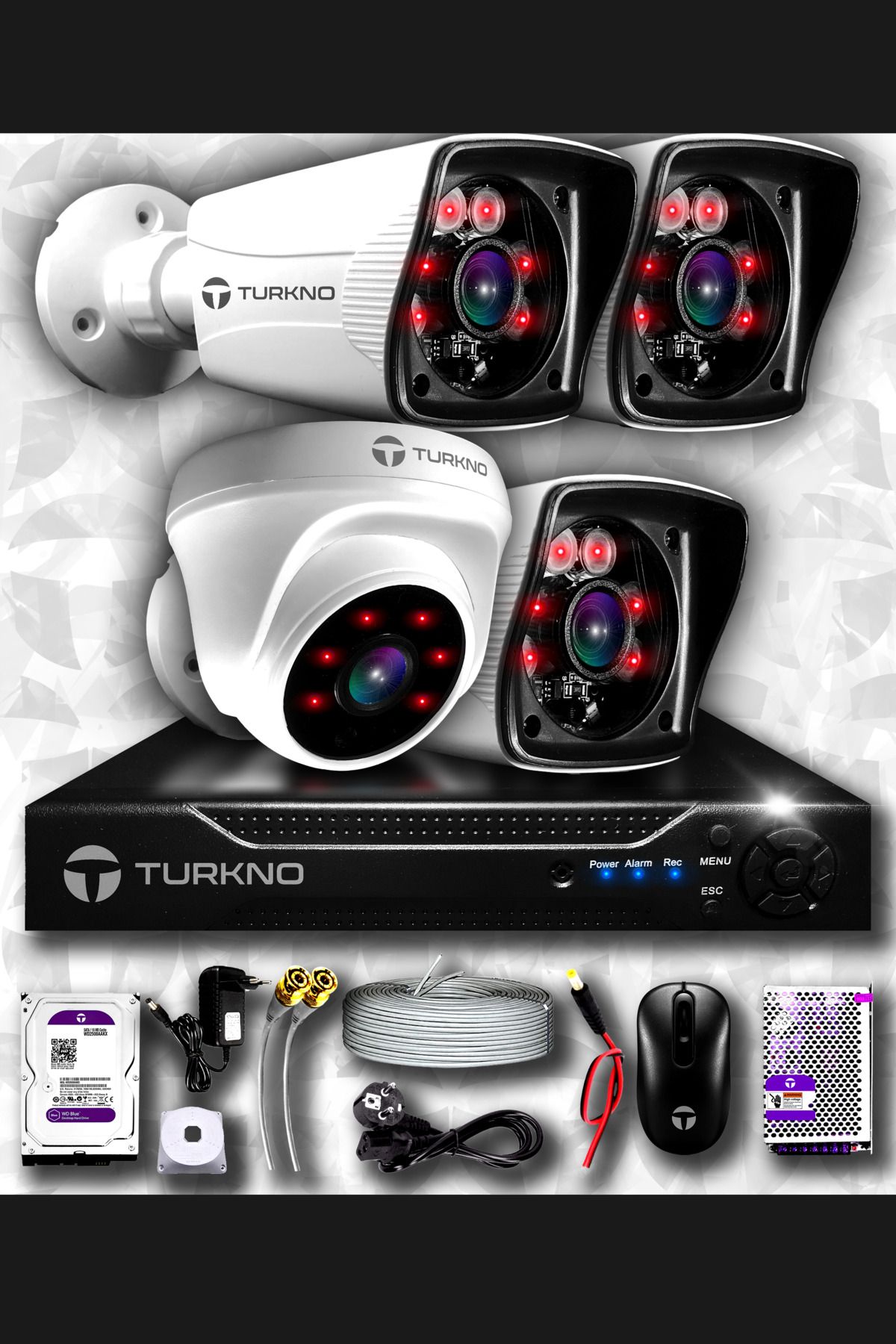 Turkno 4 Kameralı Karia 1 Iç Kamera Set 1 Tb Hdd Full Hd Gece Görüşlü Güvenlik Kamerası Sistemi