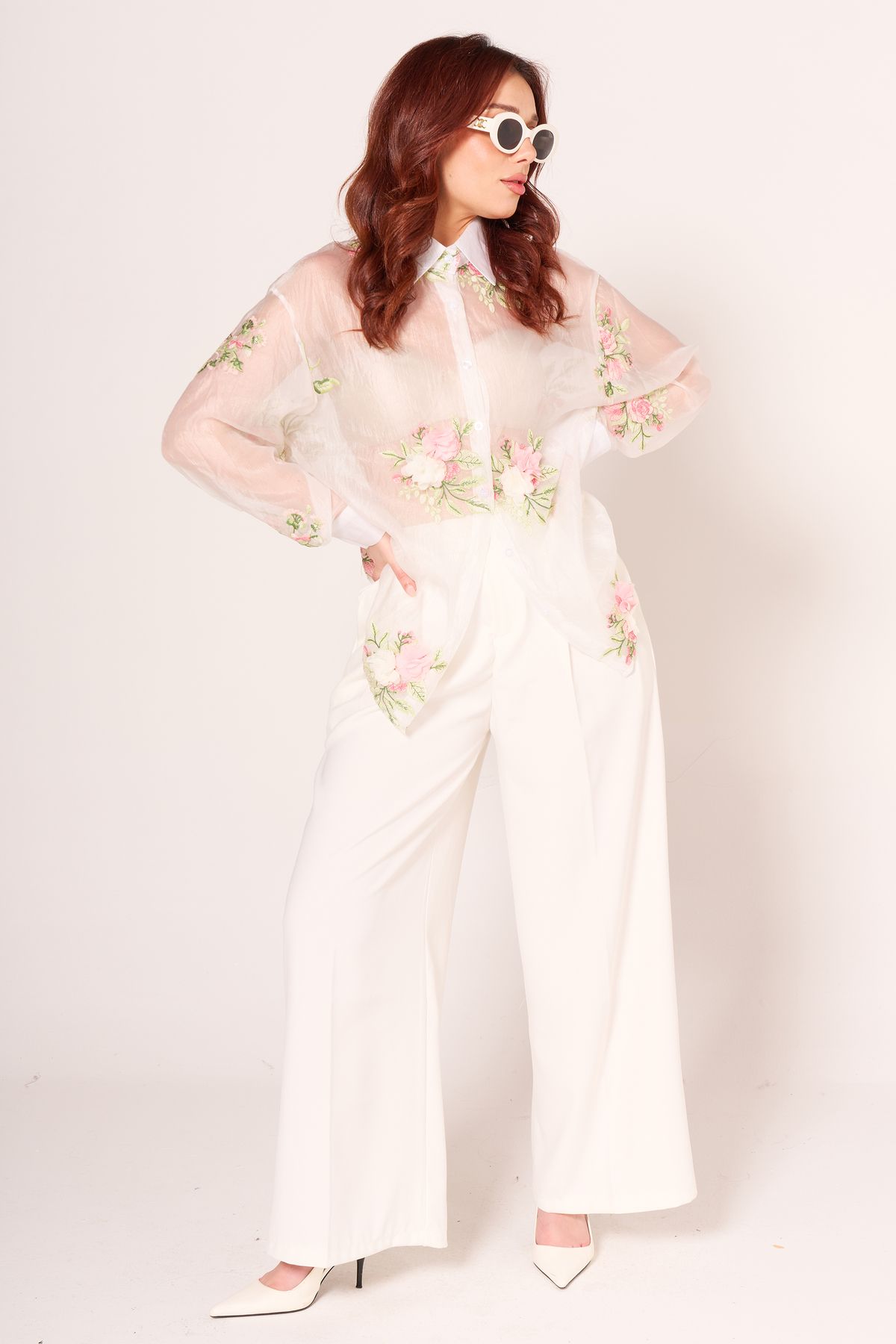 ALOFA Floral Detaylı Tül Gömlek