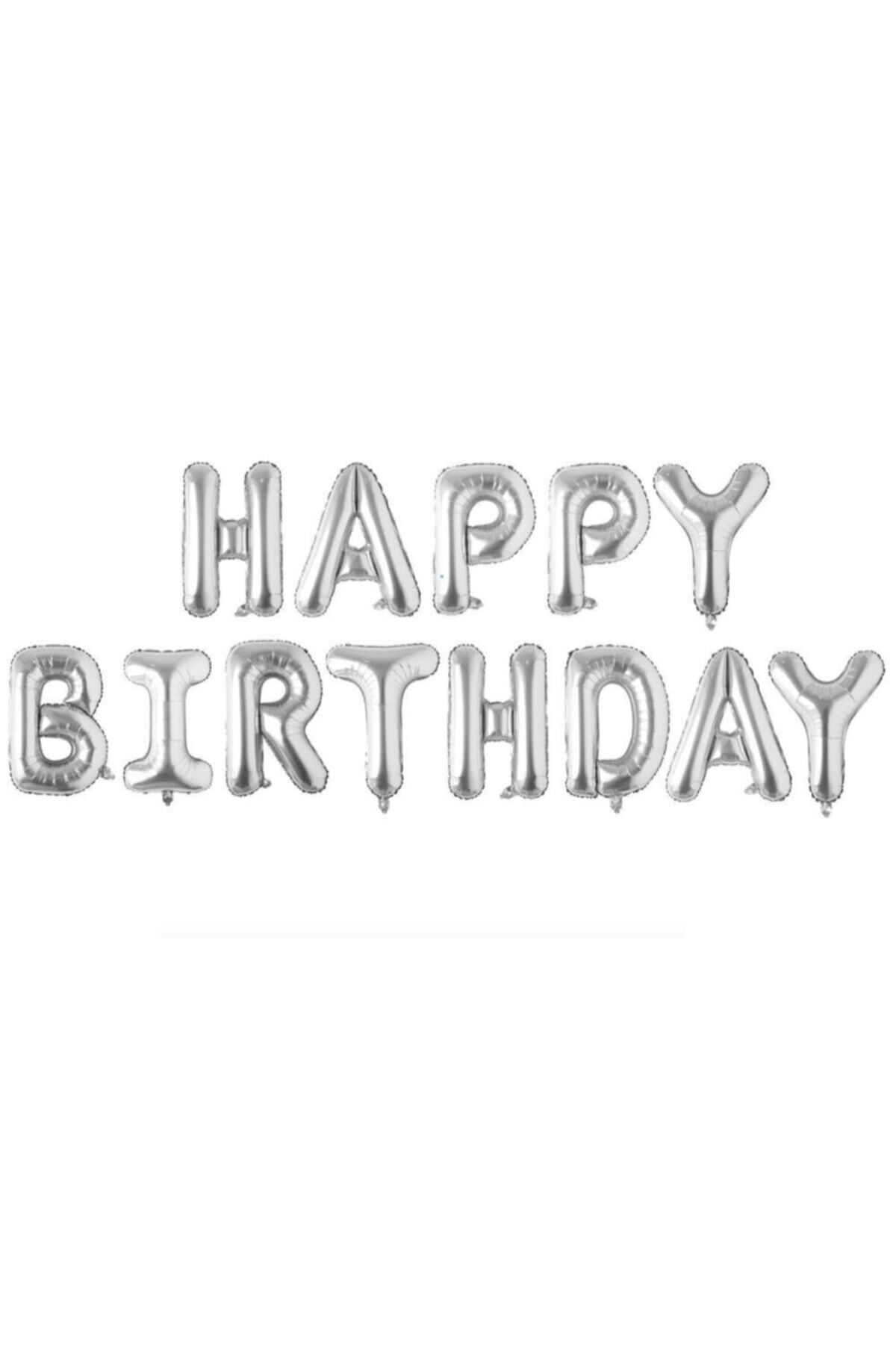 EA HOME Happy Bırthday Yazılı Gümüş Renk Set Balon