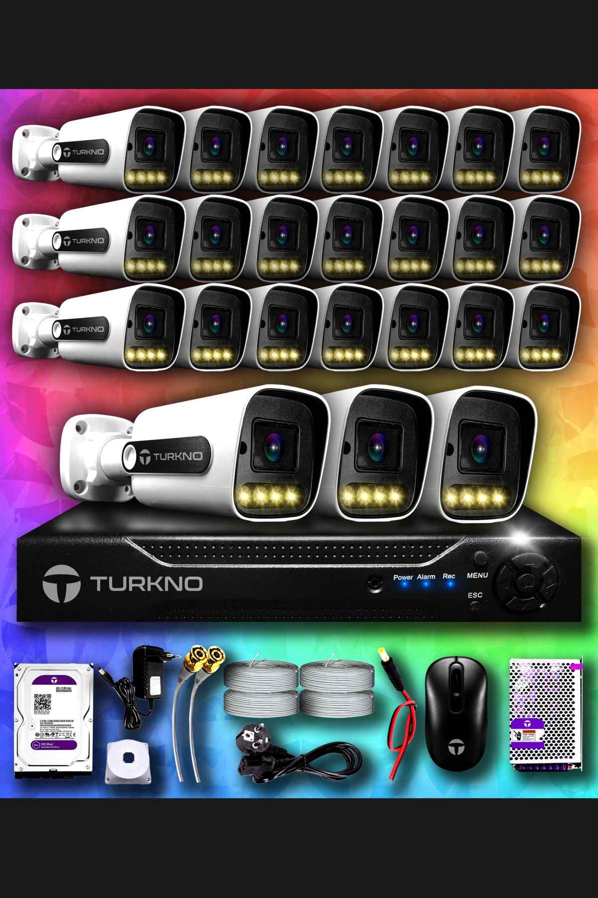 Turkno 24 Kameralı Navie 24 Dış Kamera Set 100 Gb Hdd Full Hd Renkli Gece Görüşlü Güvenlik Kamerası Sistemi