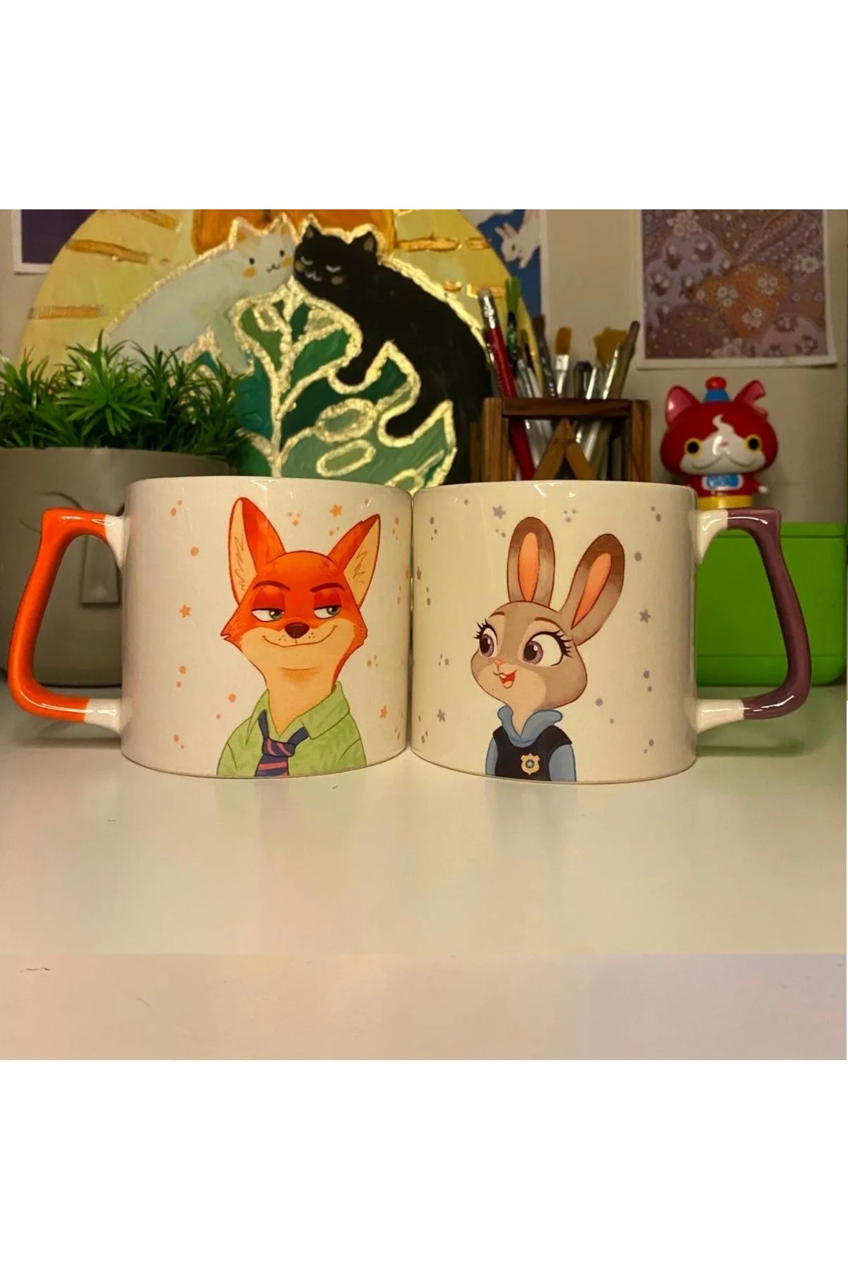 GünayStore Zootropolis Nick ve Judy 2’li Çift Sevgili Kupası Bardak Kahve Çay Fincanı