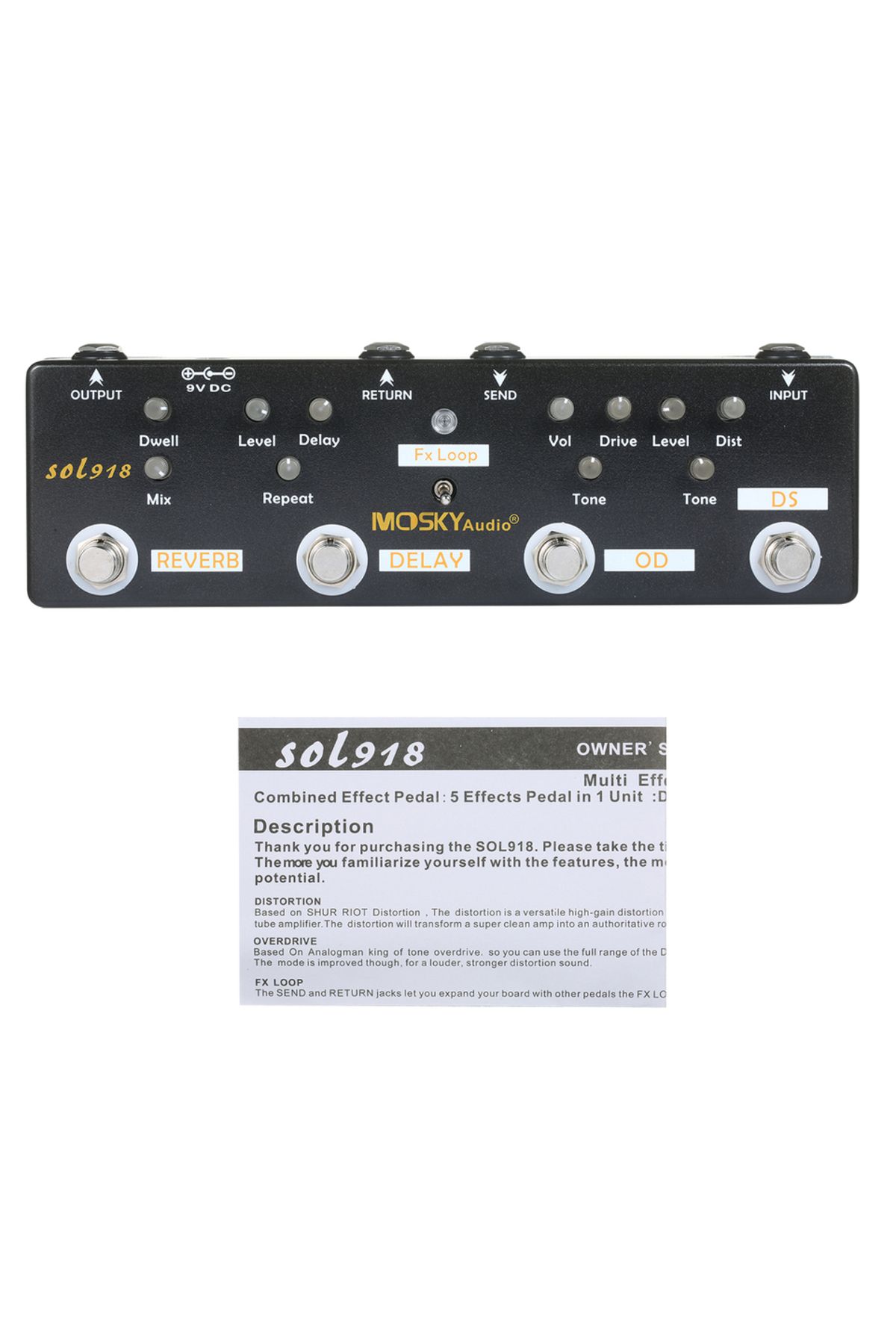 Choice-SOL918 MOSKY SOL918 5-in-1 Multi Effect Pedal Combined Effect Guitar Pedal True Bypass Multi-in-one 1
