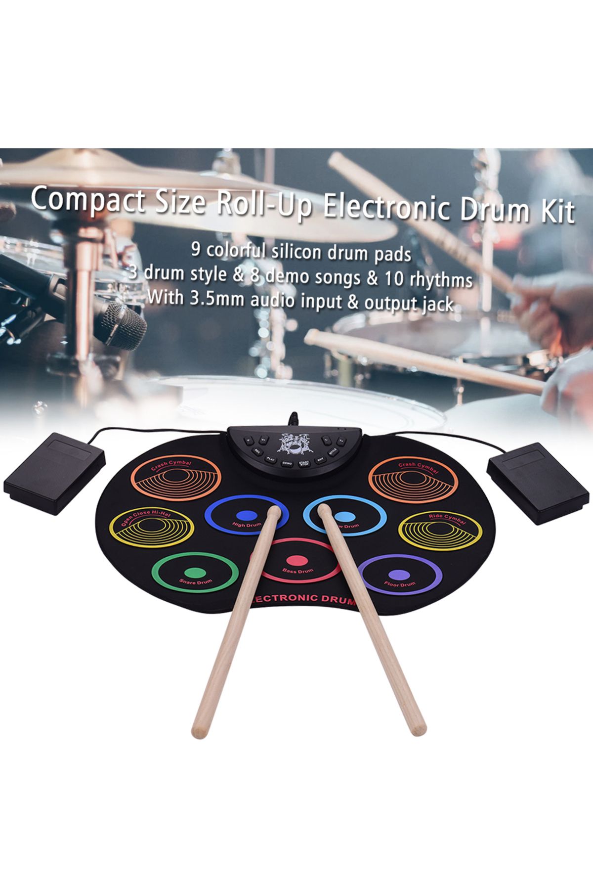 Choice-Compact Size Roll-Up Drum Set Electronic Drum Kit 9 Silicon Drum Pads USB/Battery Powered with Dr... 6