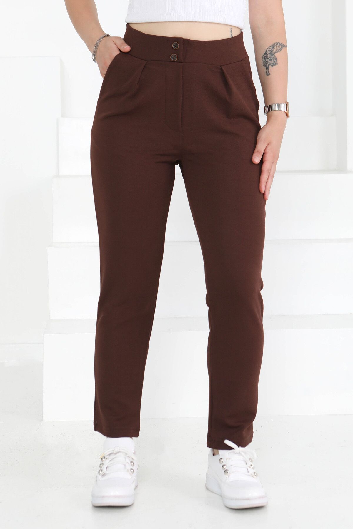 TOFİSA Çift Düğmeli Spor Pantolon Kahve - 27352